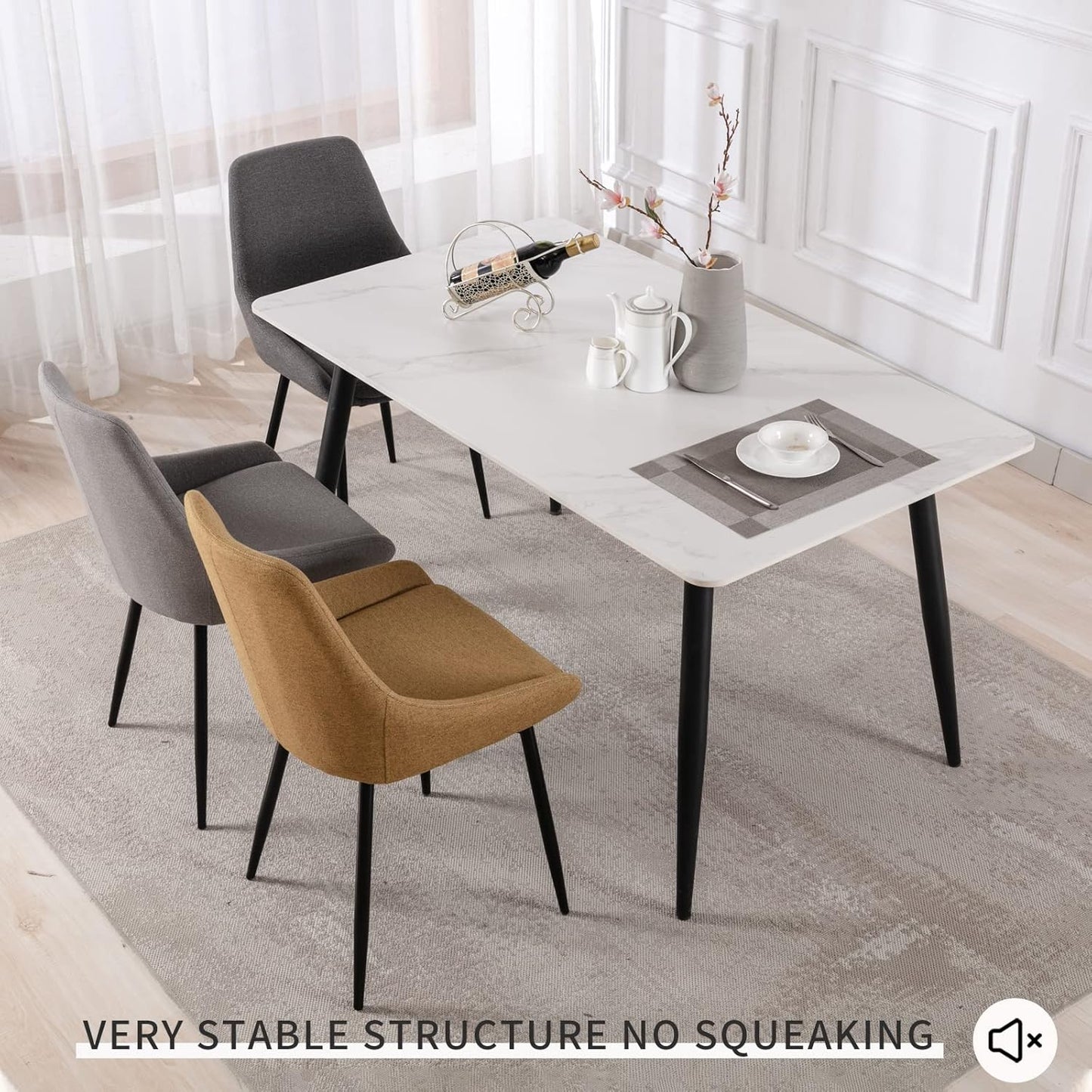 Modern Dining Chairs Set of 2, Shell Upholstered Chair with Metal Legs for Dining Living Room Kitchen (Light Grey)…