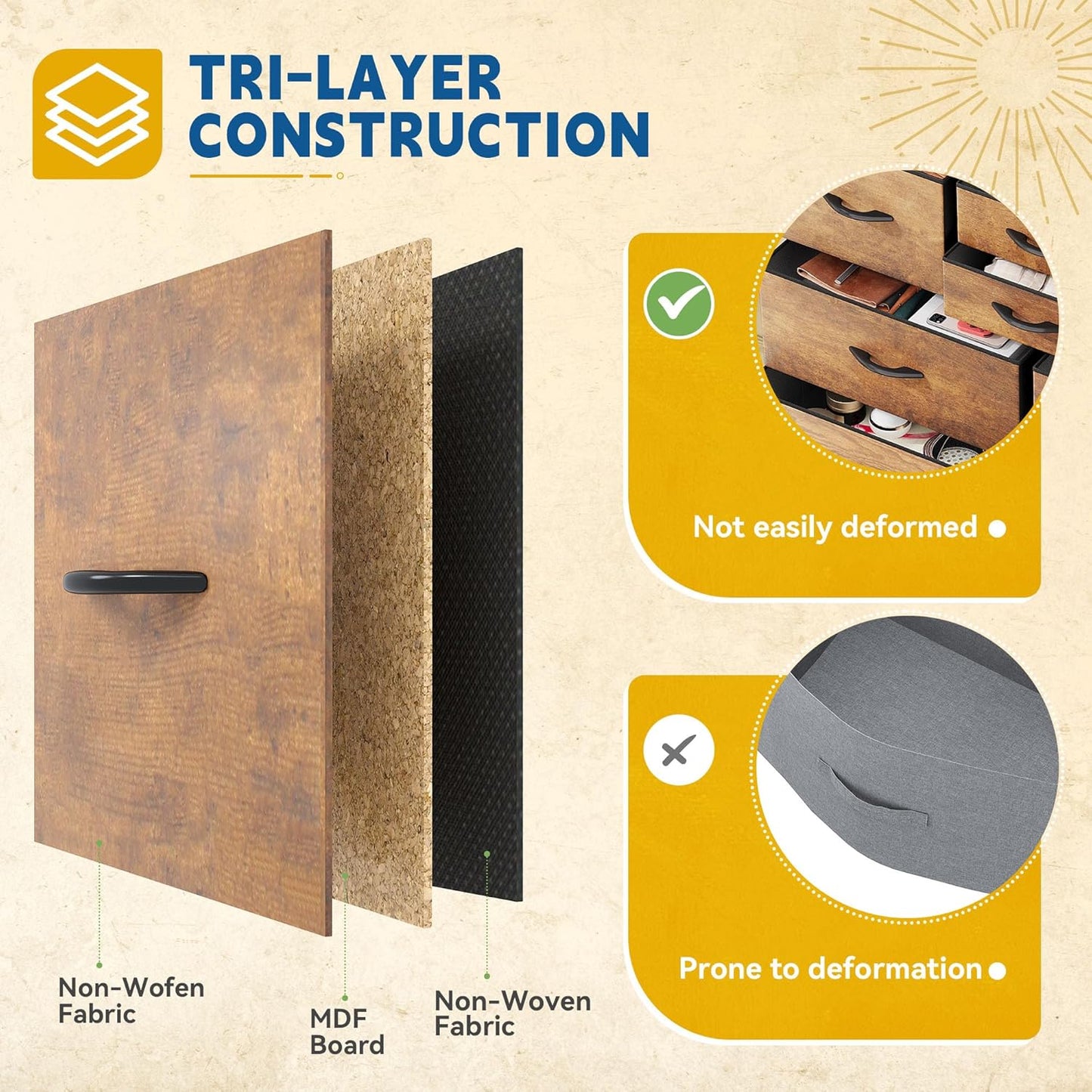 DWVO Dresser with 10 Drawers - Fabric Storage Tower, Organizer Unit for Living Room, Hallway - Sturdy Steel Frame, Wooden Top & Easy Pull Fabric Bins