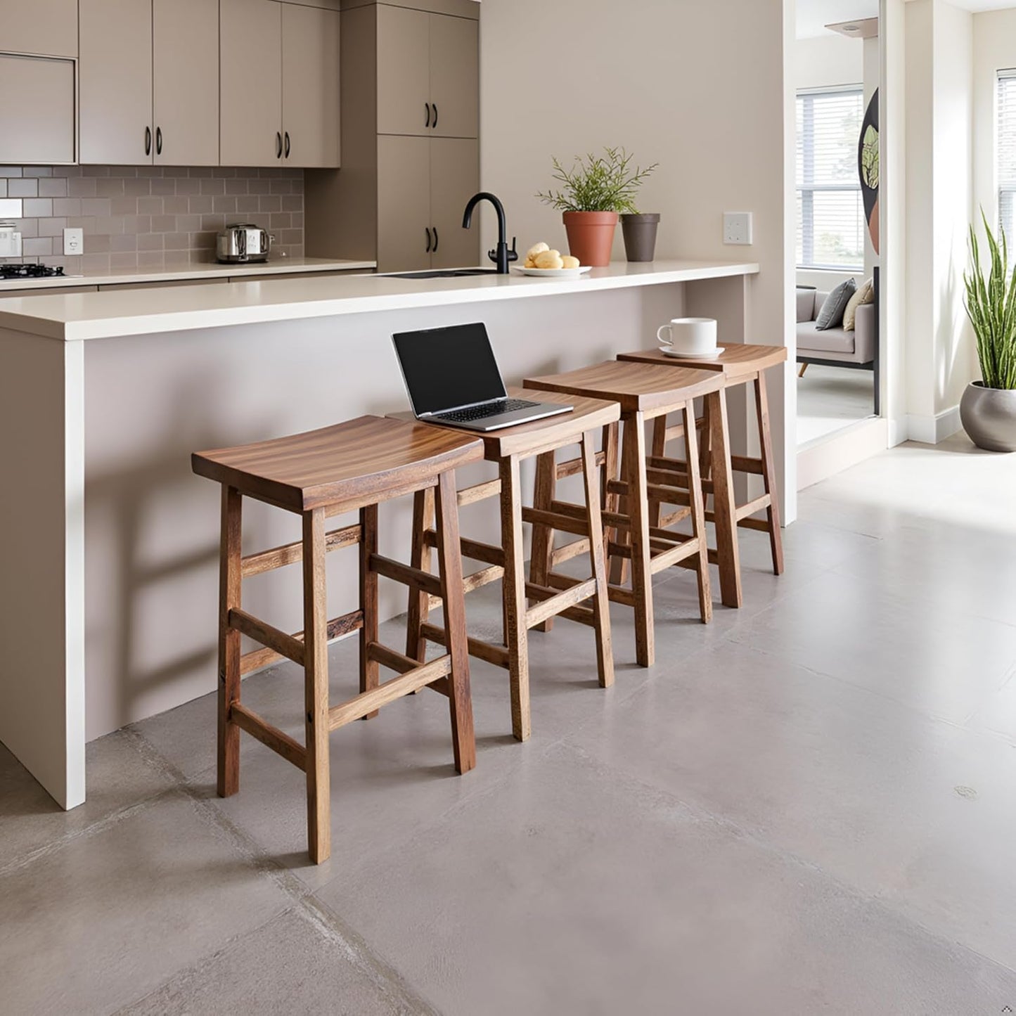 Alaterre Furniture Durango 26-Inch Tall Industrial Wood Counter-Height Stool Bar Stool, Kitchen, Seating, Vintage-Style Saddle Seat, Comfort, Rustic Industrial, Light or Dark Tone Lacquer Finish