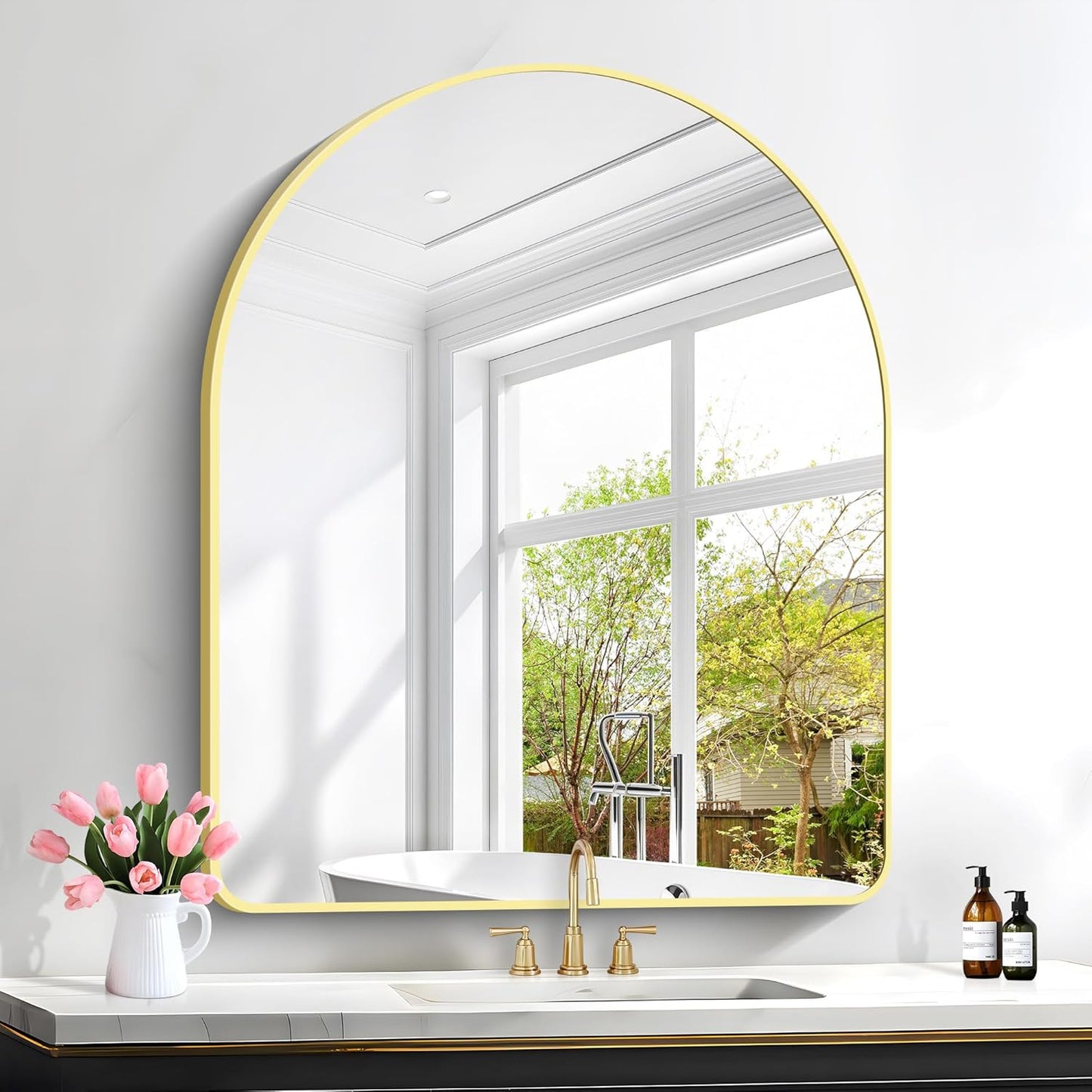 FORBATH Arched Bathroom Mirror 30x36 Inch, Arch Wall Mirror with Gold Aluminum Frame, Arched Mirror for Dresser, Fireplace,Entryway,Home Decor,Hanging or Leaning Against Wall