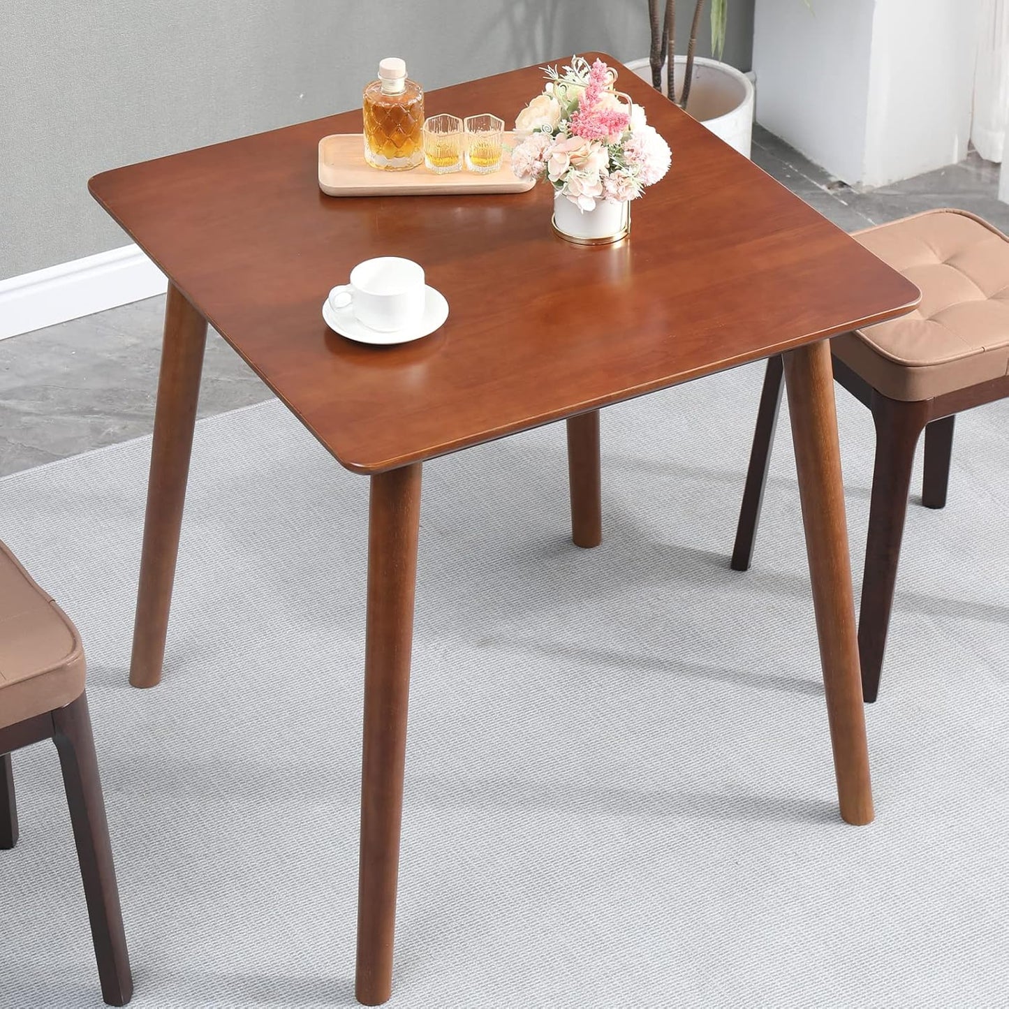 OGMILL 27.6" Small Dining Table Square for 2, Kitchen Dinner Table Rustic Space-Saving Dining Table Mid Century Modern Table with Solid Wood Leg for Small Spaces (Walnut)