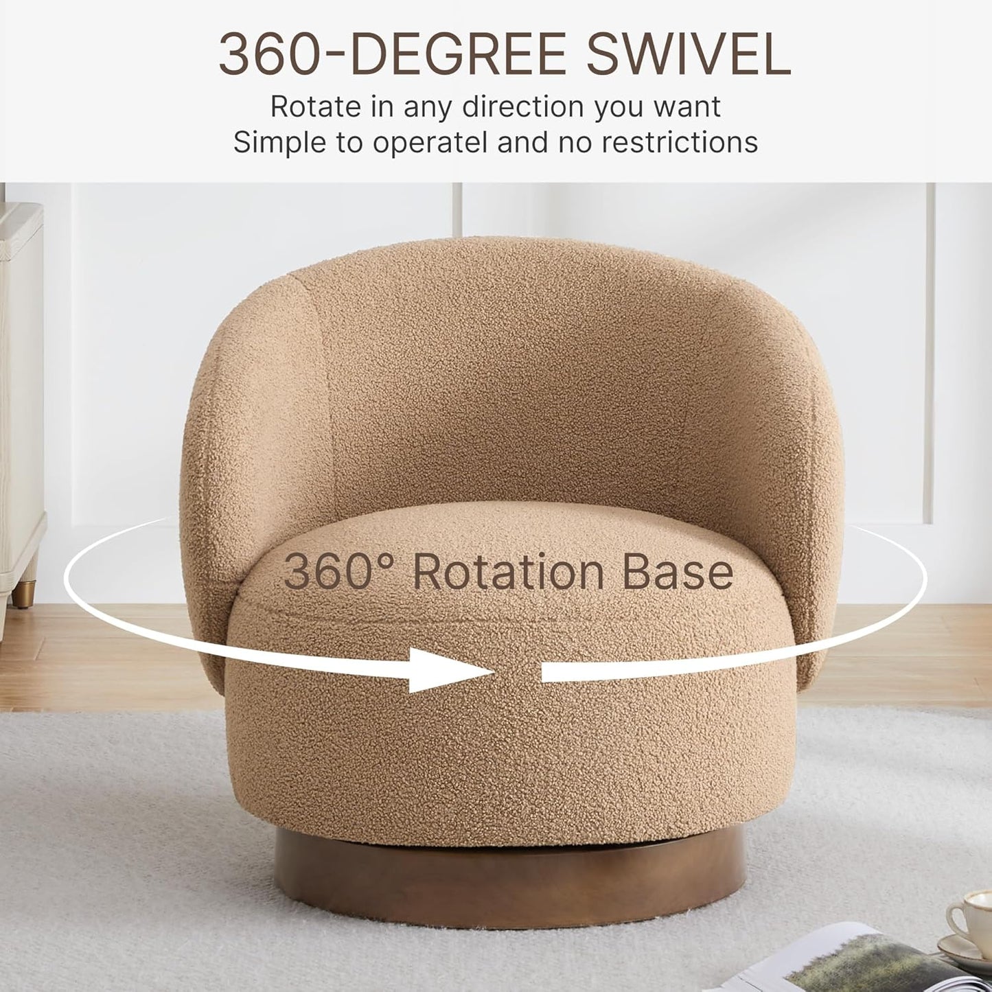 Swivel Accent Chair Round Barrel Armchair Upholstered Performance Fabric for Living Room Bedroom Waitingroom,1 Box,Sand