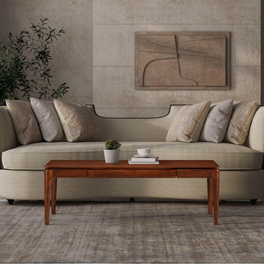 Mingle Modern Wooden Rectangle Coffee Table with Hidden Drawer – Waterproof & Heat Resistant, Dark Walnut