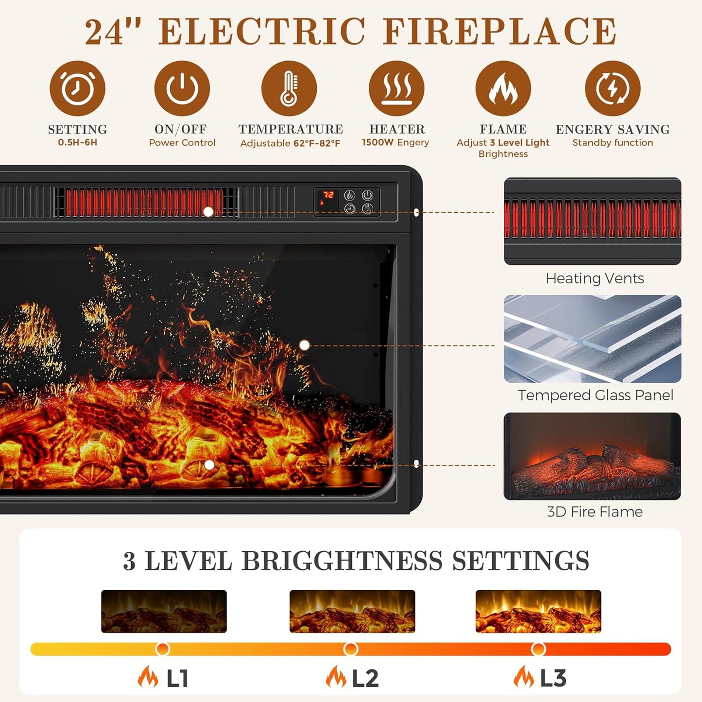 59'' Fireplace TV Stand with 3D Flame Electric Fireplace Heater, 34'' Tall Farmhouse TV Stand for 65 Inch TV, Entertainment Center TV Console with 2 Drawers, Sliding Barn Door for Living Room - Black