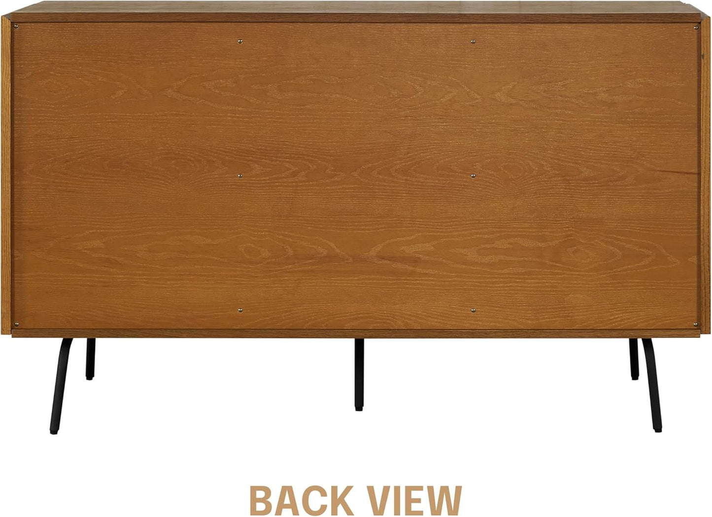 NTC MOSSIC Modern Sideboard with 3 Doors, Natural Rattan Storage Cabinet, Buffet with Metal Legs, Boho Accent Cabinet for Living Room, and Entryway, Effortless Assembly - Rustic Oak