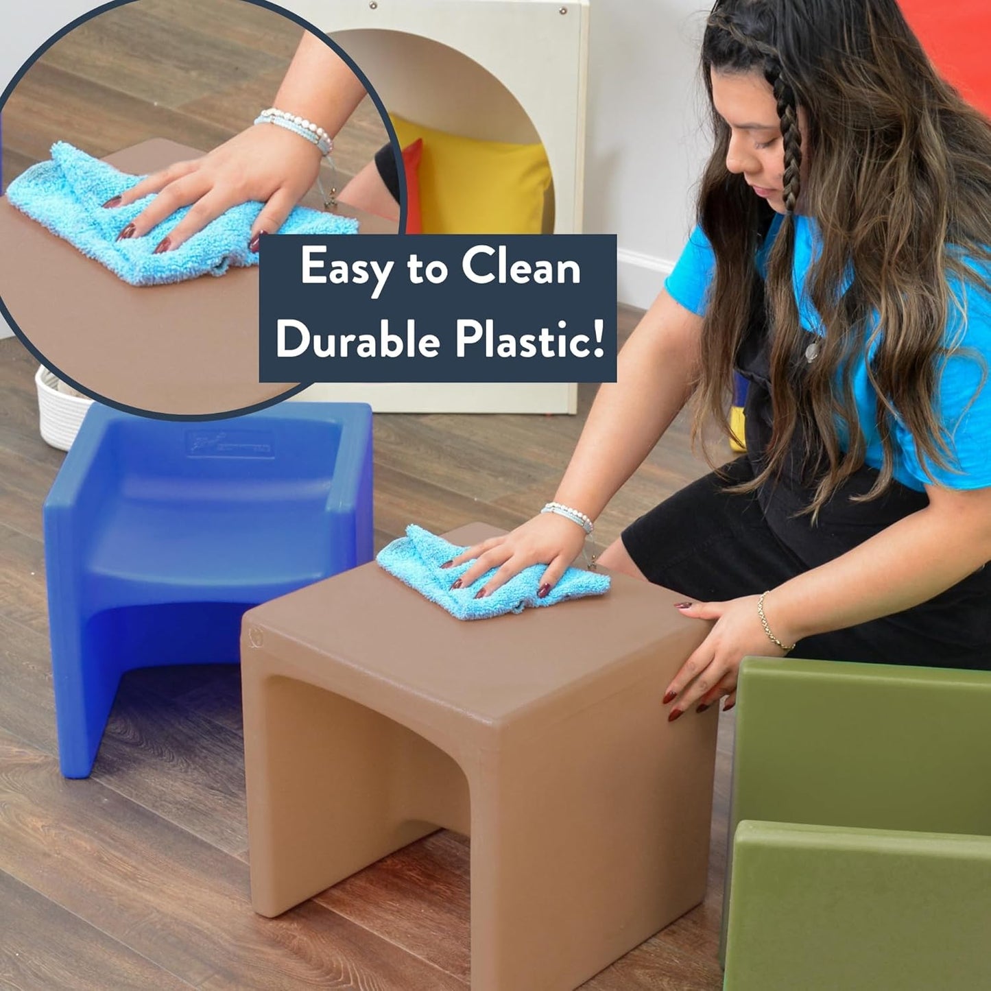 Children's Factory Cube Chairs, Set-4, Woodland CF910-047, Classroom Furniture, Kids Daycare and Preschool Flexible Seating, Toddler Reading Chair