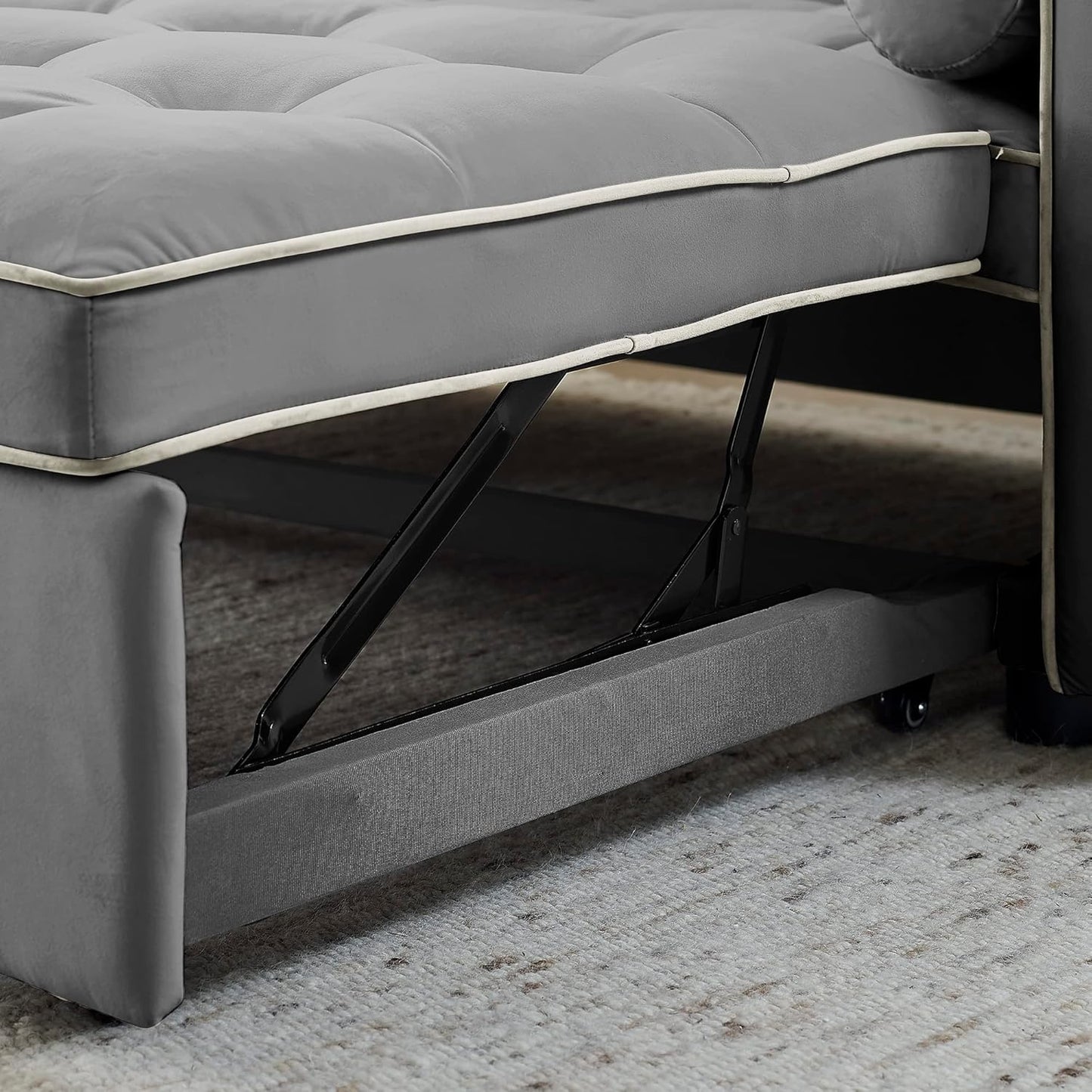 ERYE 3 in 1 Tufted Sleeper Sofa Bed with Cylindrical Pillows,Modern Convertible Loveseat Sofá W Pull Out Sleep Couch Bed and Side Pockets,Velvet Upholstered Love Seat Sofabed for Living Room