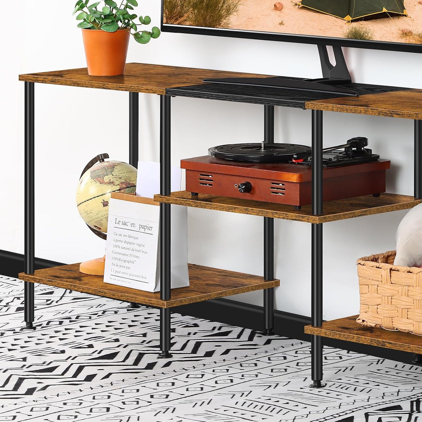 50 inch TV Stand for Bedroom Rustic Brown TV Entertainment Center with Storage 3 Tier TV Table Stand for Living Room TV Console Table for 50 43 40 32 inch TV