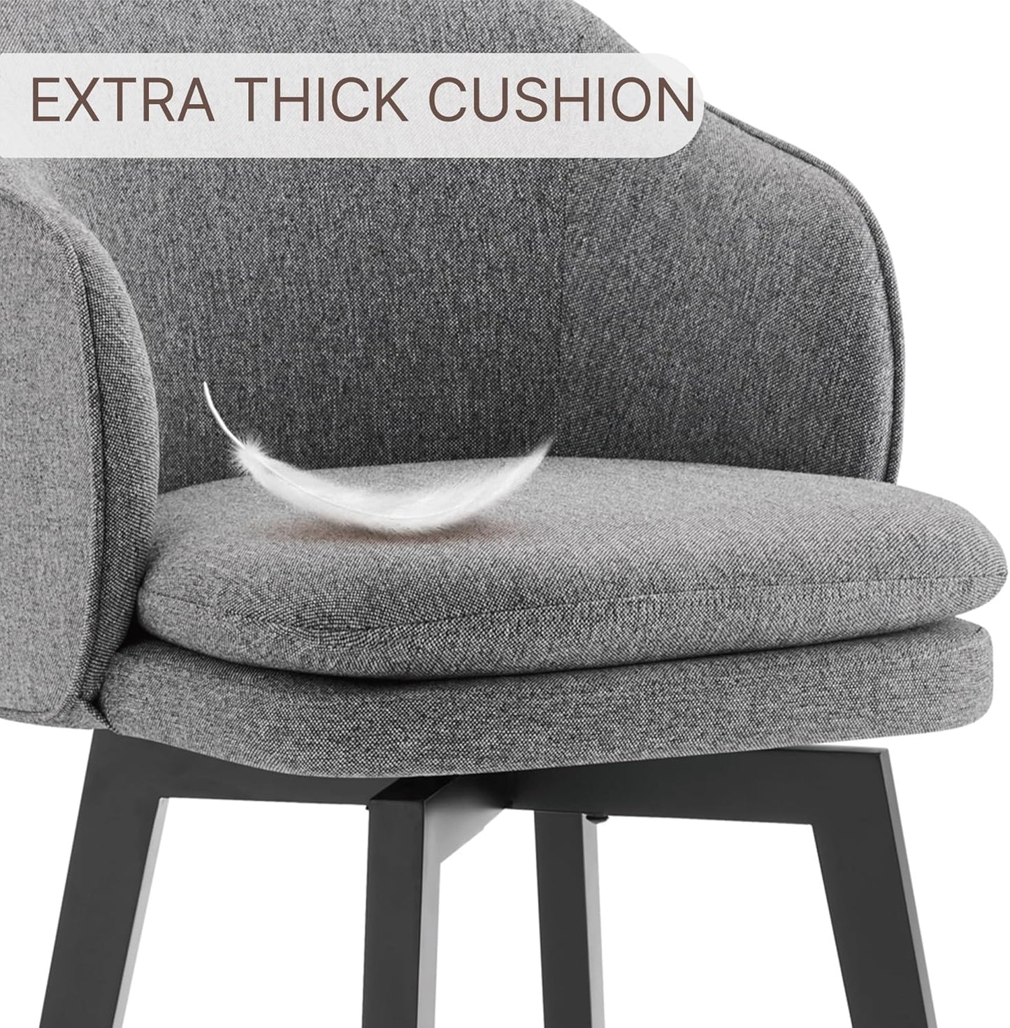 Counter Height Barstools 26 inch Upholstered Swivel Bar Stools with Back and Wood Legs for Kitchen Island,Set of 2,Dark Grey Fabric