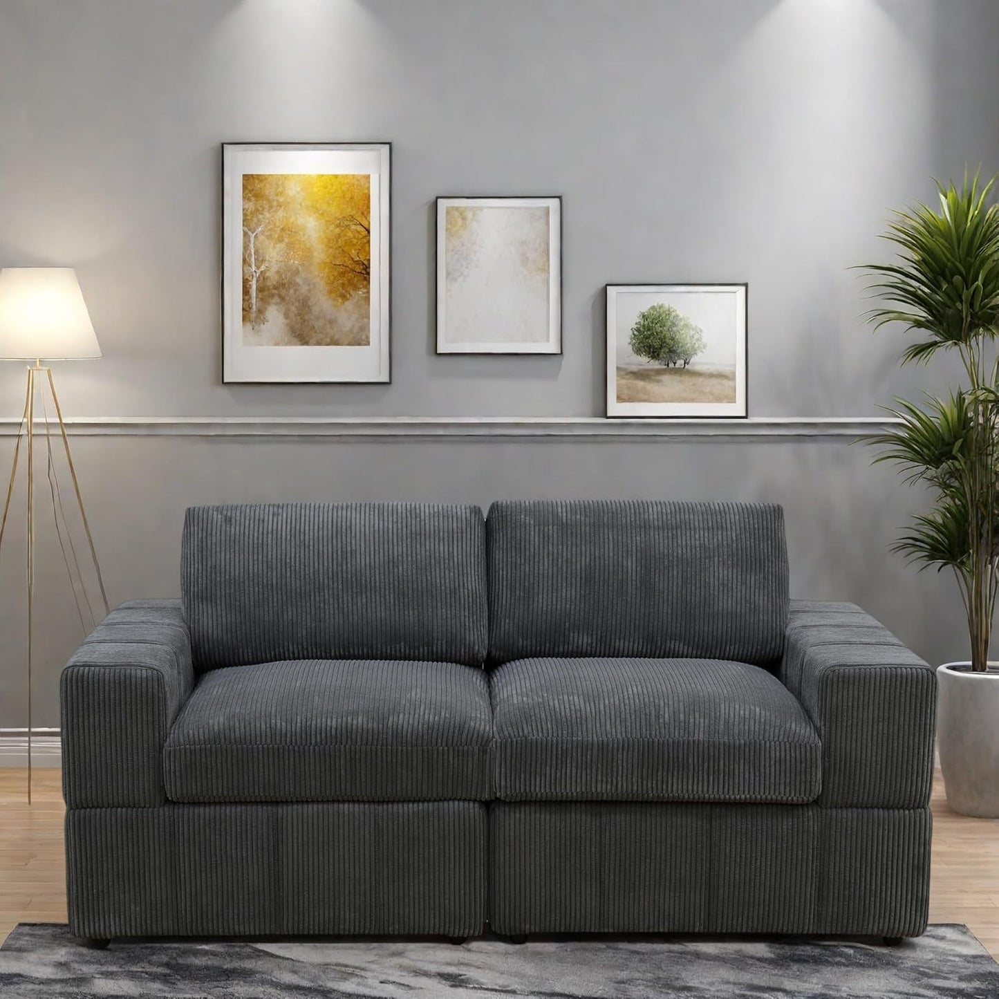 Sectional Couches for Living Room, Loveseat Sofa Comfy Cloud Couch with Deep Seats, Lounge Modern Living Room Furniture for Small Space, Dark Grey