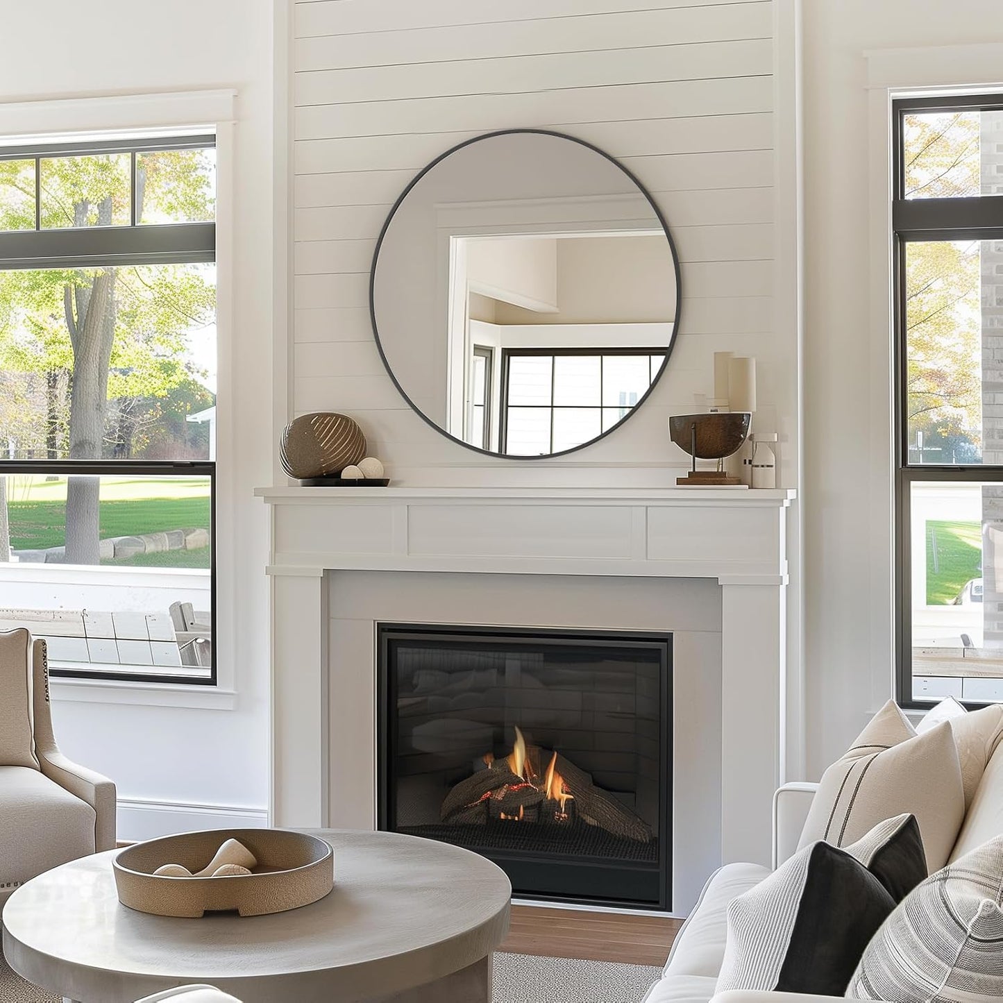 HOMECOOKIN Round Wall Mirror 24" Black Circle Mirror for Bathroom with Metal Framed, Round Gold Mirror for Wall Decor, Vanity, Entryway Living Room