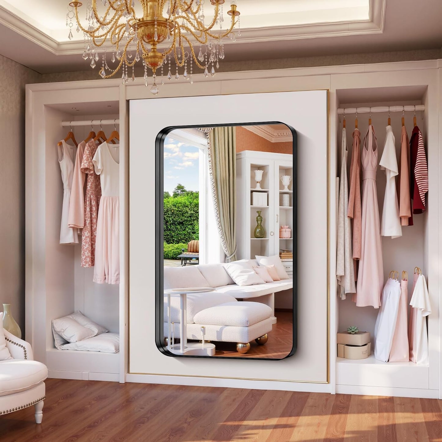 FORBATH 60x36 Inch Large Bathroom Mirror for Double Sinks, Brushed Black Deep Frame Wall Mirror with Rounded Corners, Anti-Rust Tempered Glass for Modern Farmhouse Vanity (Horizontal/Vertical)