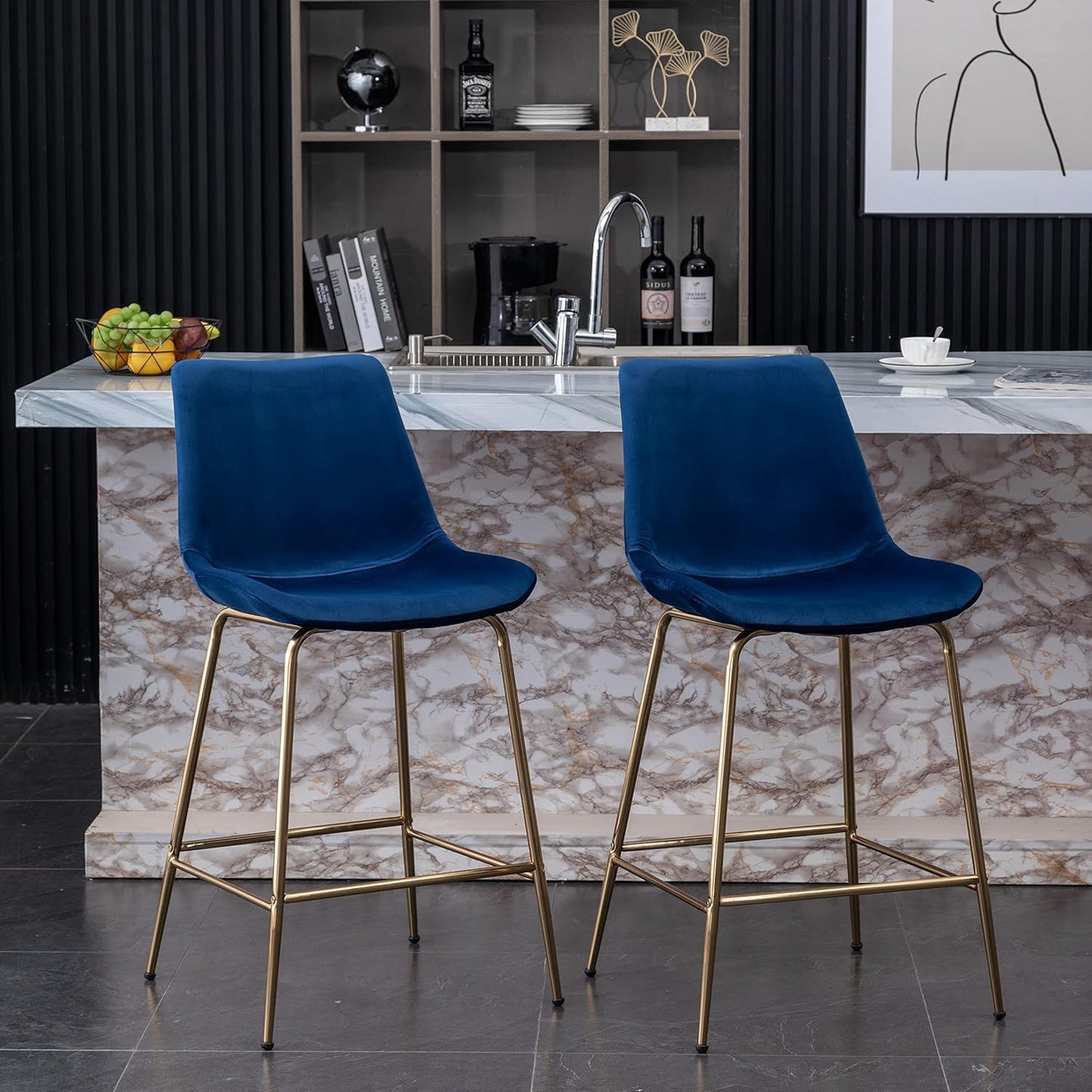 Roundhill Furniture Aufurr Modern Velvet 26.50 Counter Height Stools, Set of 2, Blue