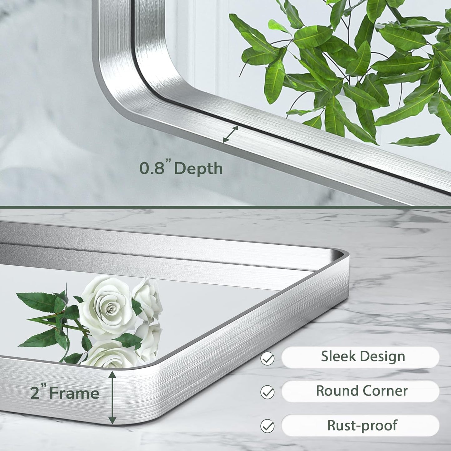 TokeShimi 28x36 Inch Brushed Silver Bathroom Vainty Mirror for Wall with Non-Rusting Aluminum Alloy Brushed Metal Frame for Modern Farmhouse Bedroom Living Room Decor (Horizontal/Vertical)