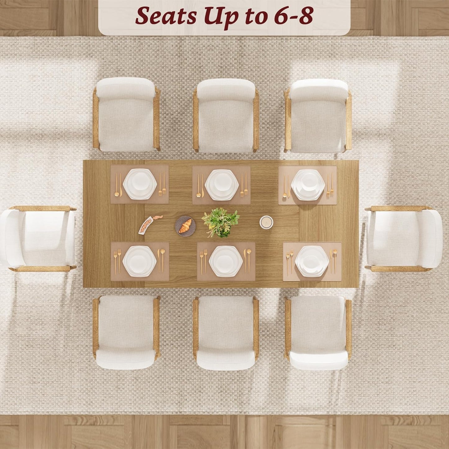 71" Dining Table for 6 to 8 People, Modern Dinner Table with Unique Wooden Legs, Rectangle Dining Table for Kitchen, Dining Room & Living Room, Oak