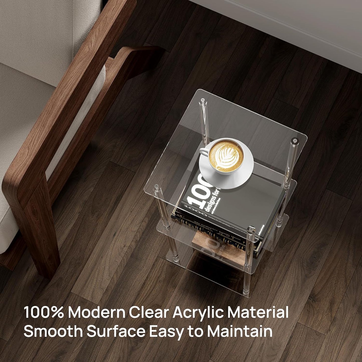 HMYHUM Acrylic Side Table for Small Spaces, 11.8" L x 11.8" W x 28" H, Small Nightstand/Bedside/End Table for Living Room, Bedroom, 3-Tier, Square, Clear