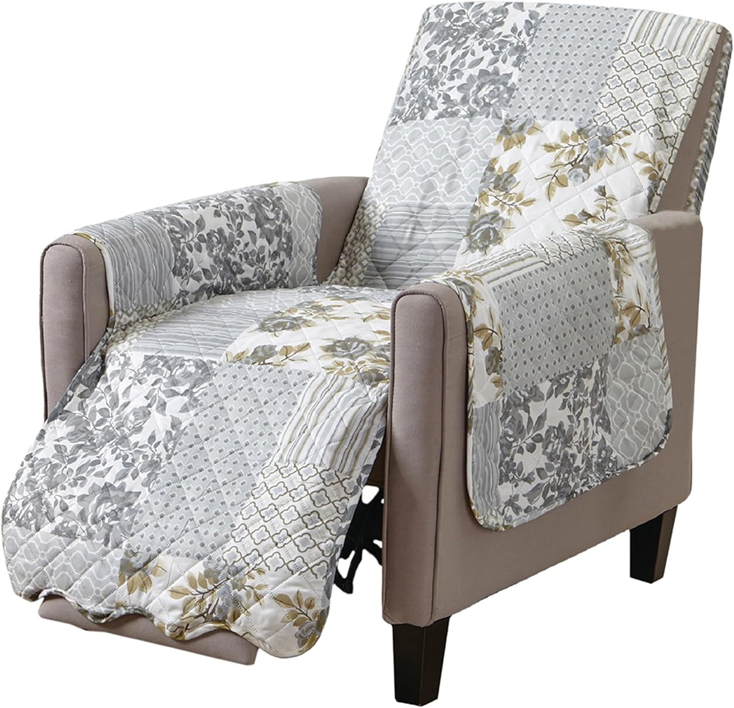 Patchwork Scalloped Printed Furniture Protector Stain Resistant Recliner Cover (Recliner, Grey)