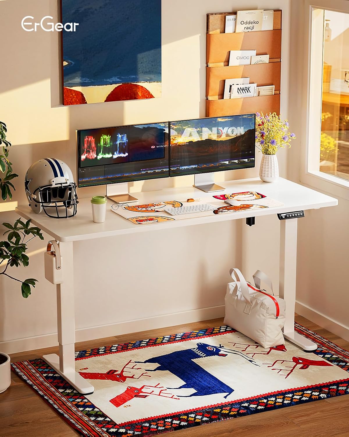 ErGear Height Adjustable Electric Standing Desk, 71 x 30 Inches Sit Stand up Desk, Memory Computer Home Office Desk Large Desk with Two-Piece Desktop (White)