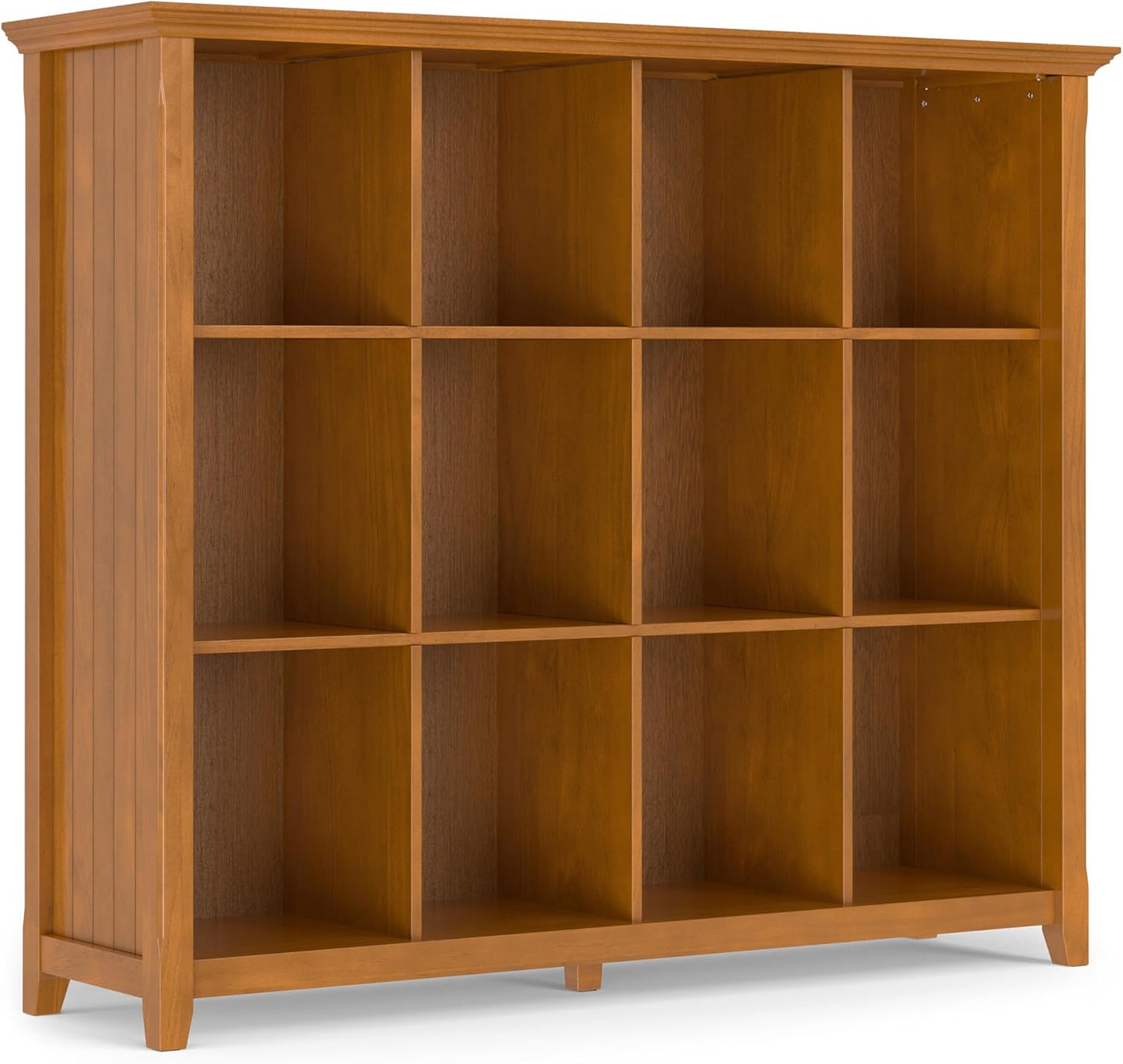 SIMPLIHOME Acadian Bookcase - 57 inch Tall 12-Cube Solid Wood Storage Display Unit in Light Golden Brown, Transitional Cube Organizer for Living Room or Office with Fixed Shelves and Tapered Legs