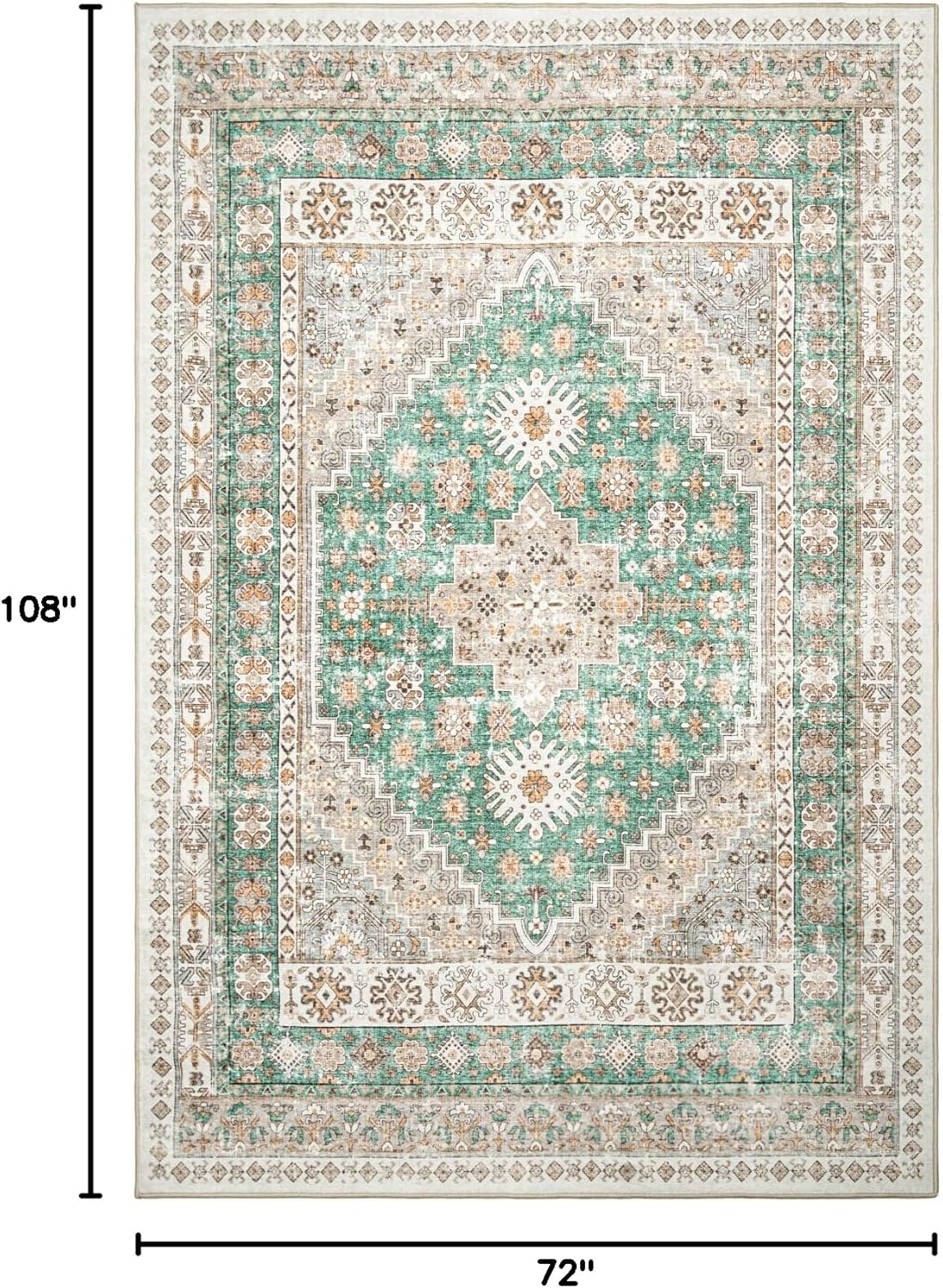 zesthome 6x9 Area Rug, Super Soft Washable Rugs for Living Room, Non-Slip Stain Resistant Vintage Rugs, Ultra-Thin Large Area Rugs (Green/Brown,6'x9')
