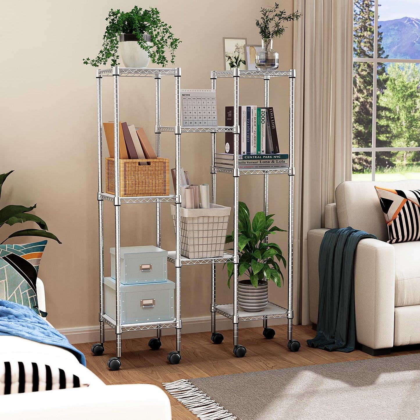 Storage Shelves Adjustable, 4 Tier Shelving Units for Storage with Wheels, Corrosion Resistant Wire Shelving Unit for Kitchen Closet Bathroom Office, Chrome 11.8" D x 11.8" W x 48.1" H