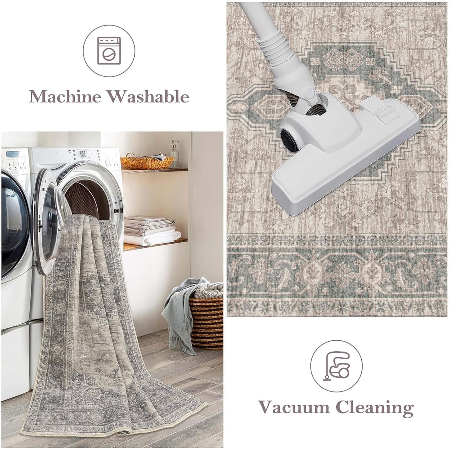 Lahome Oriental Kitchen Rugs Non Slip, 2x3 Small Rugs for Bedroom Entryway, Soft Door Mat Indoor Entrance Vintage Ultra-Thin Carpet for Kitchen Bathroom Bedroom, Grey/Brown