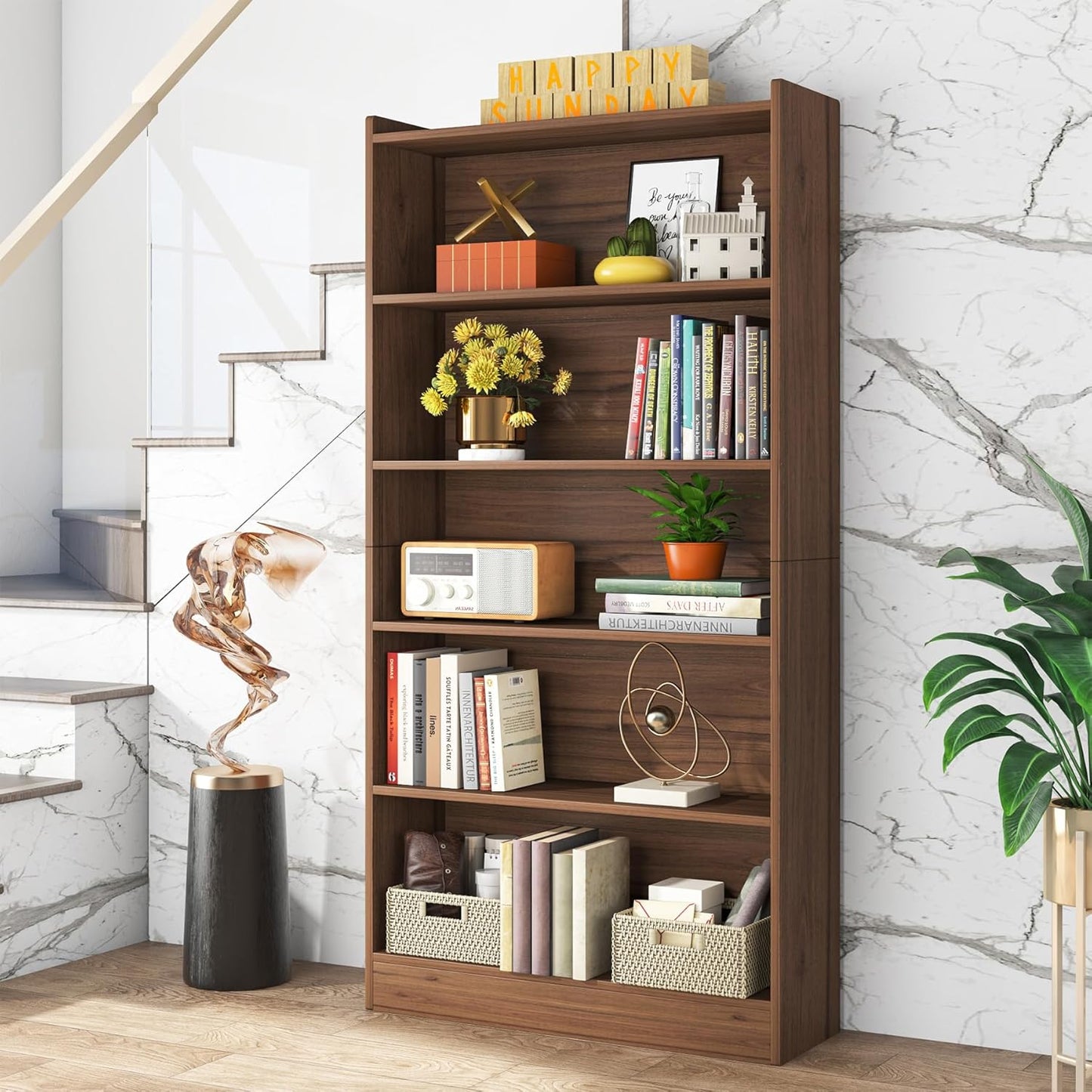 Tribesigns 72-inch Tall Bookcase, Modern 6-Tier White Library Bookshelf with Storage Shelves, Large Open Bookcases Wood Display Shelving Unit for Bedroom Living Room Office