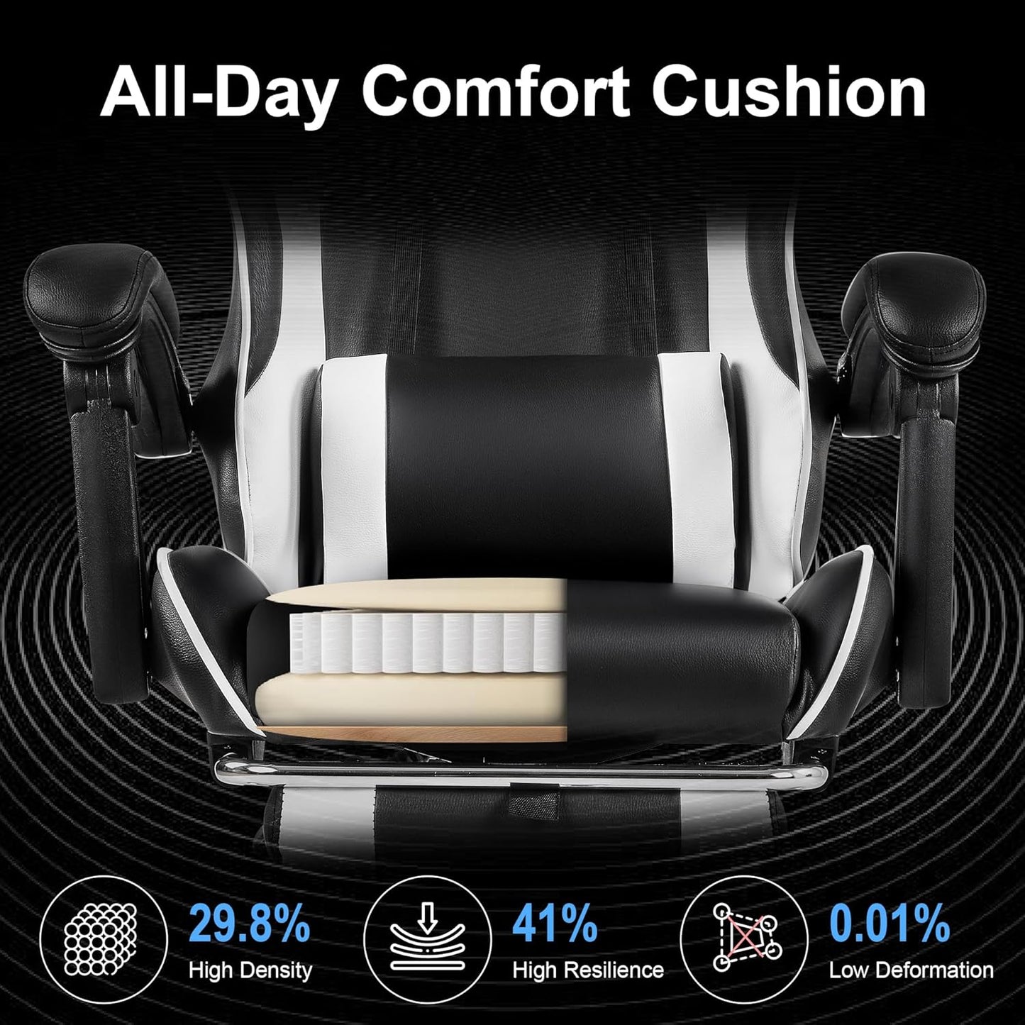 VECELO Ergonomic Gaming Chair with Footrest, Comfy Recliner Computer Chair, Swivel Seat, Height Adjustable, High Back PU Leather, Lumbar Support, Headrest for Adults, Black