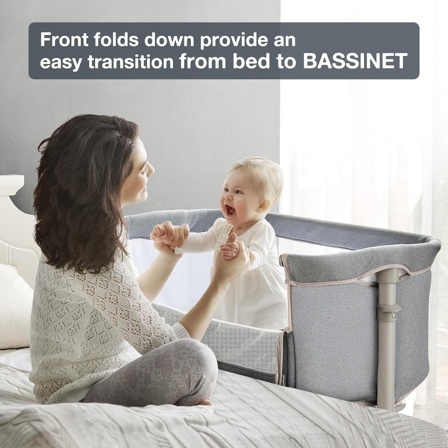 RONBEI Baby Bassinet Bedside Sleeper, Easy to Assemble Bassinets for Baby/Infants, Height Adjustable Bedside Bassinet for Newborn Baby