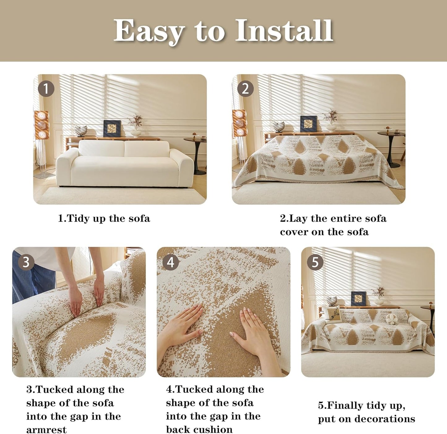 MYSKY HOME Couch Cover for Dogs Washable Khaki Rhombic Couch Sofa Protector Dogs Pets Friendly Chenille Geometric Sofa Covers Soft Durable Farmhouse Sofa Slipcovers, 71" X102"