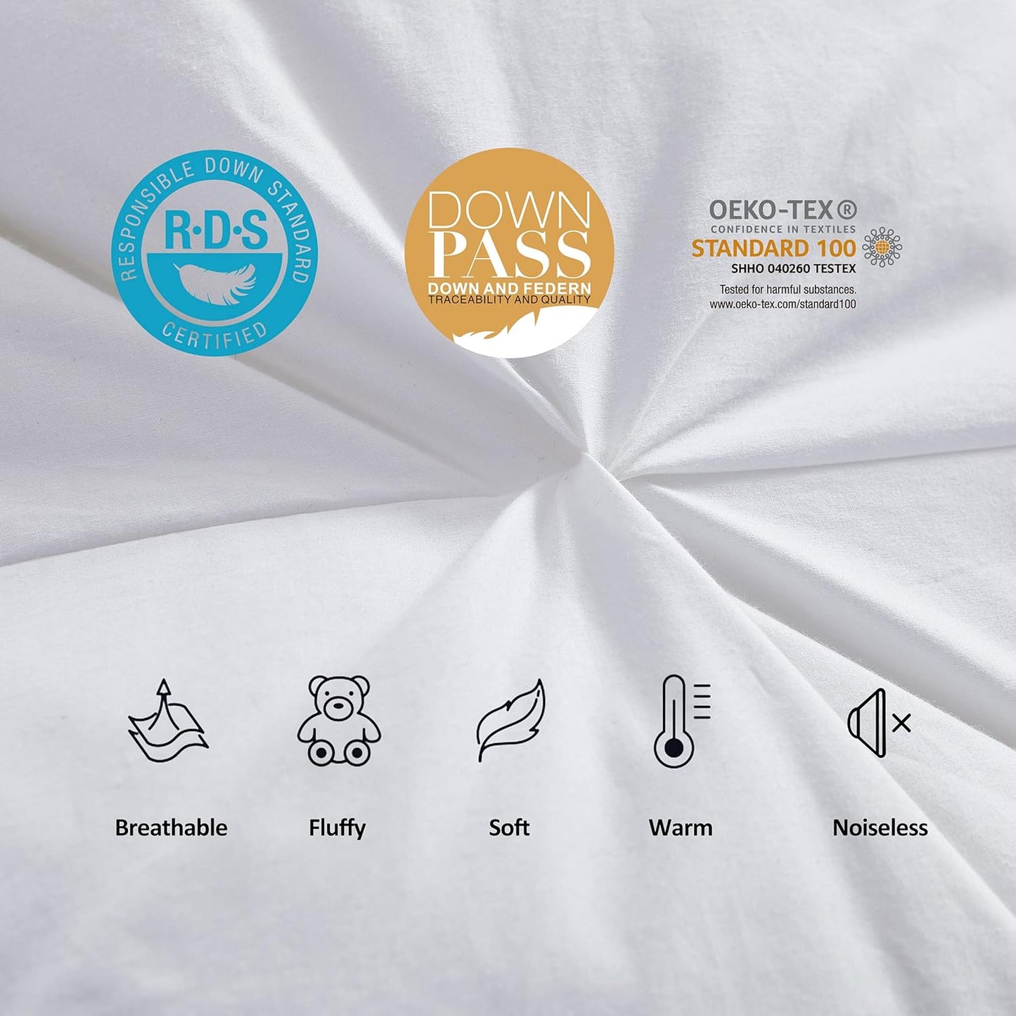 Luxurious All-Season Goose Down Feather Fiber Comforter Queen Size Duvet Insert, Exquisite Pinch Pleat Design, Premium Baffle Box, 100% Egyptian Cotton Cover, 55 oz. Fill Weight, White