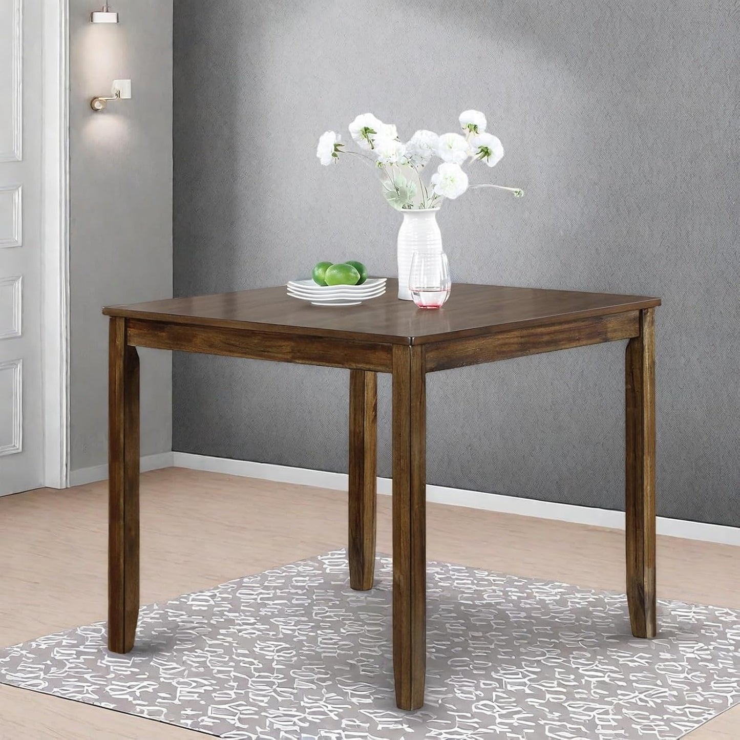 Dining Table for 4, Wooden Square Kitchen Table with Natural Woodgrain Finish, 34.5" MDF Modern Dining Table with Solid Wood Tapered Legs and Rounded Corners, Easy Assembly, Walnut