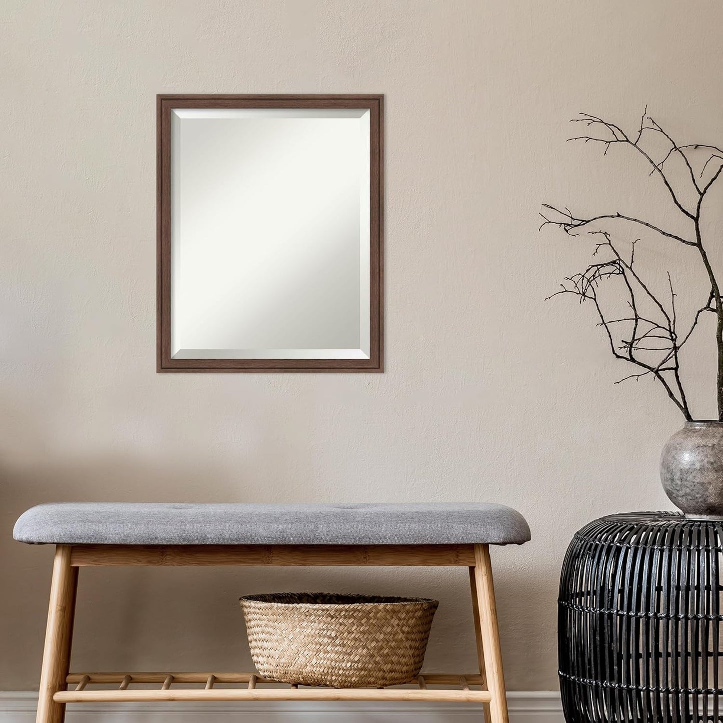 Amanti Art Brown Bathroom Mirror for Over Sink, 22x18 Florence Medium Brown Rectangle Vanity Mirror, Small Casual Frame, Hangs Horizonally and Vertically, Bathroom Wall Decor, Beveled Edge