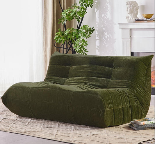 Bean Bag Chair, Loveseat Fireside Chair Large Bean Bag Sofa for Adults, Memory Foam Two Seater Couch Gaming Chairs with Comfy Design, Lazy Floor Sofa for Living Room, Bedroom, Olive Green