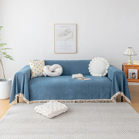 HANDONTIME Couch Slipcover Dog Sofa Covers Boho Couch Cover for Dogs Blue Sofa Throw Cover Bohemian Sofa Covers for 3 Cushion Couch Herringbone Sectional Couch Cover Slipcovers for Sofas, 71" X118"