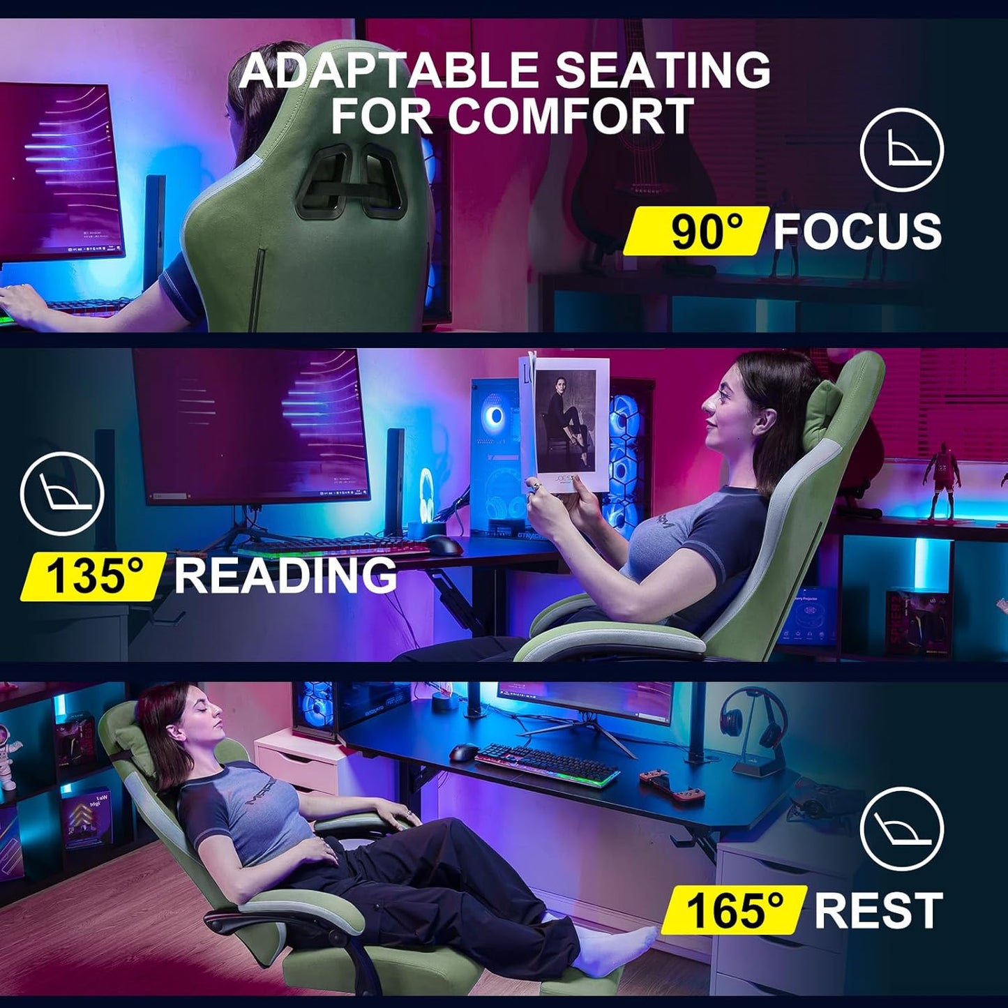 GTPLAYER Gaming Chair, Computer Office Chair with Pocket Spring Cushion, Linkage Armrests and Footrest, High Back Ergonomic Computer Chair with Lumbar Support Task Chair with Footrest