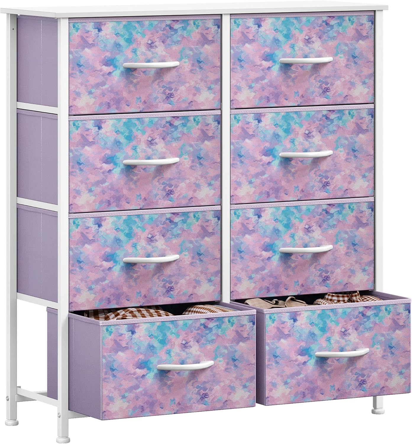 DWVO Dresser with 8 Drawers - Fabric Storage Tower, Organizer Unit for Bedroom, Hallway, Closets - Sturdy Steel Frame, Wooden Top & Easy Pull Fabric Bins (Purple)