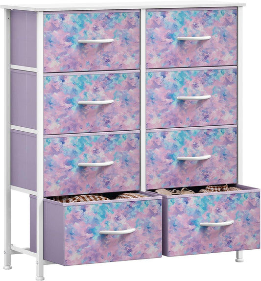 DWVO Dresser with 8 Drawers - Fabric Storage Tower, Organizer Unit for Bedroom, Hallway, Closets - Sturdy Steel Frame, Wooden Top & Easy Pull Fabric Bins (Purple)