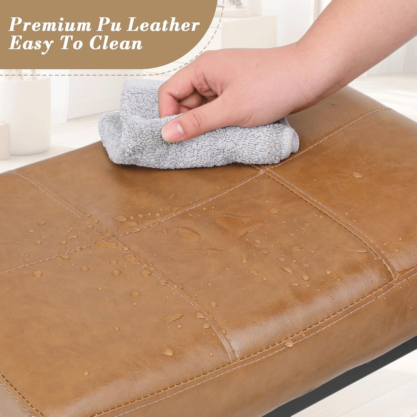 Athena Collection Counter Height Bar Stools Set of 2, 31.5 Inches Saddle Bar Stools with Leather Upholstered and Metal Legs, Backless Barstools for Counter, Kitchen Island, Dining Room, Brown