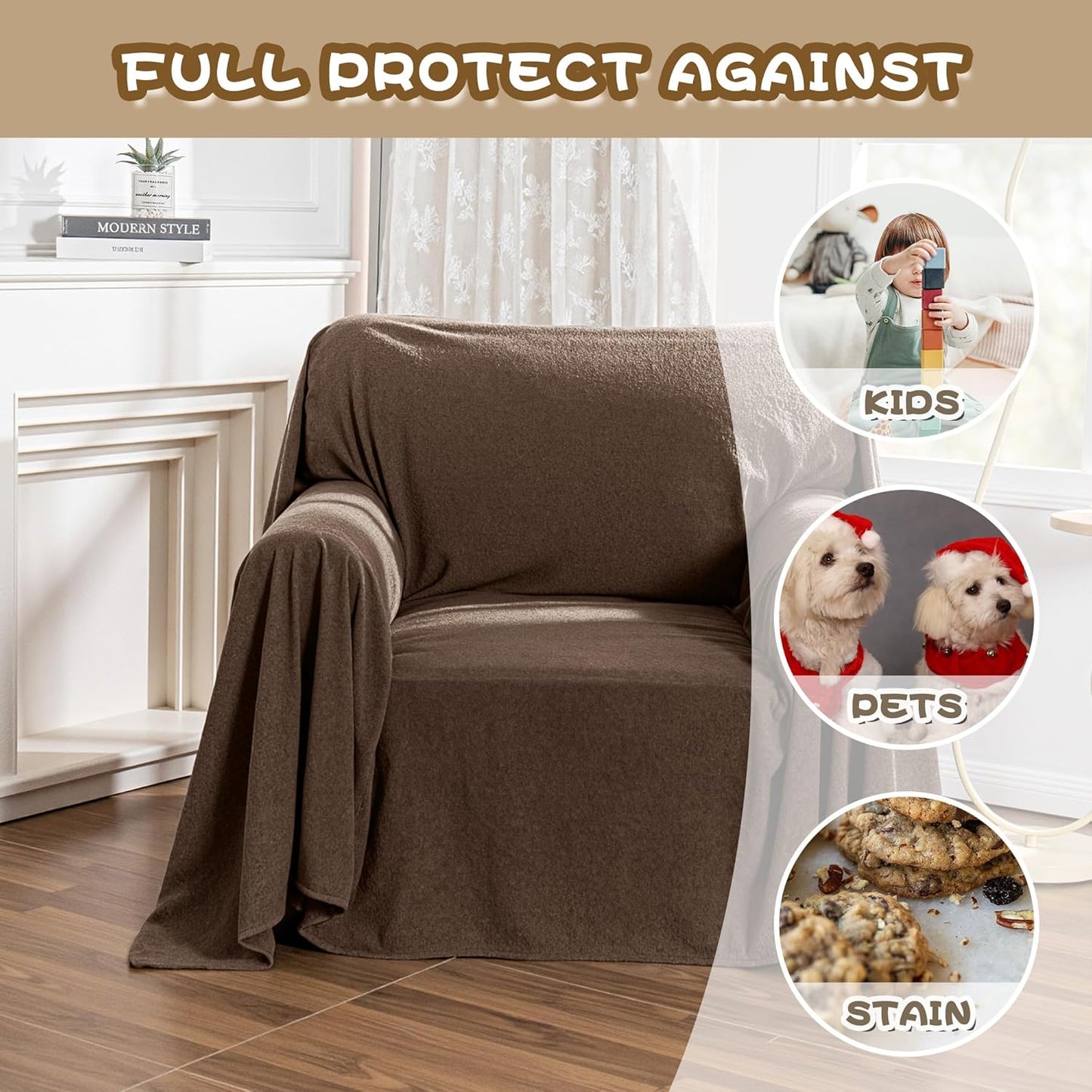 MYSKY HOME Couch Cover Sofa Covers for 1 Cushion Couch Dog Couch Cover Protector for Sectional Sofa Covers Couch Protector Modern Sofa Towel with Tassel for Living Room, 71" x 91", Dark Brown