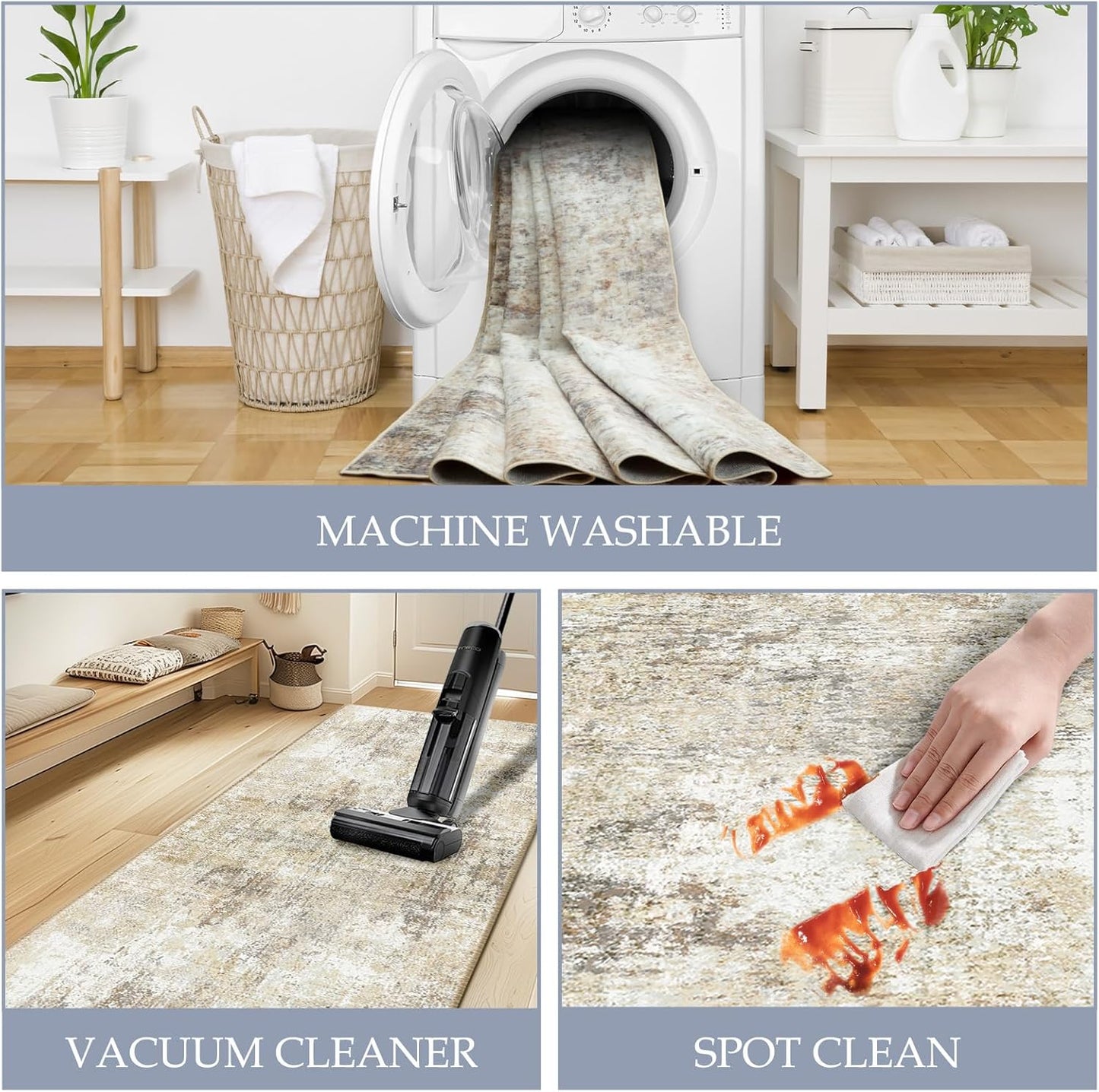 Washable Area Rugs 5'x7' Non-Slip Modern Abstract Soft for Living Room Entryway Bedroom Nursery, Print Pattern, Neutral Brown Gray