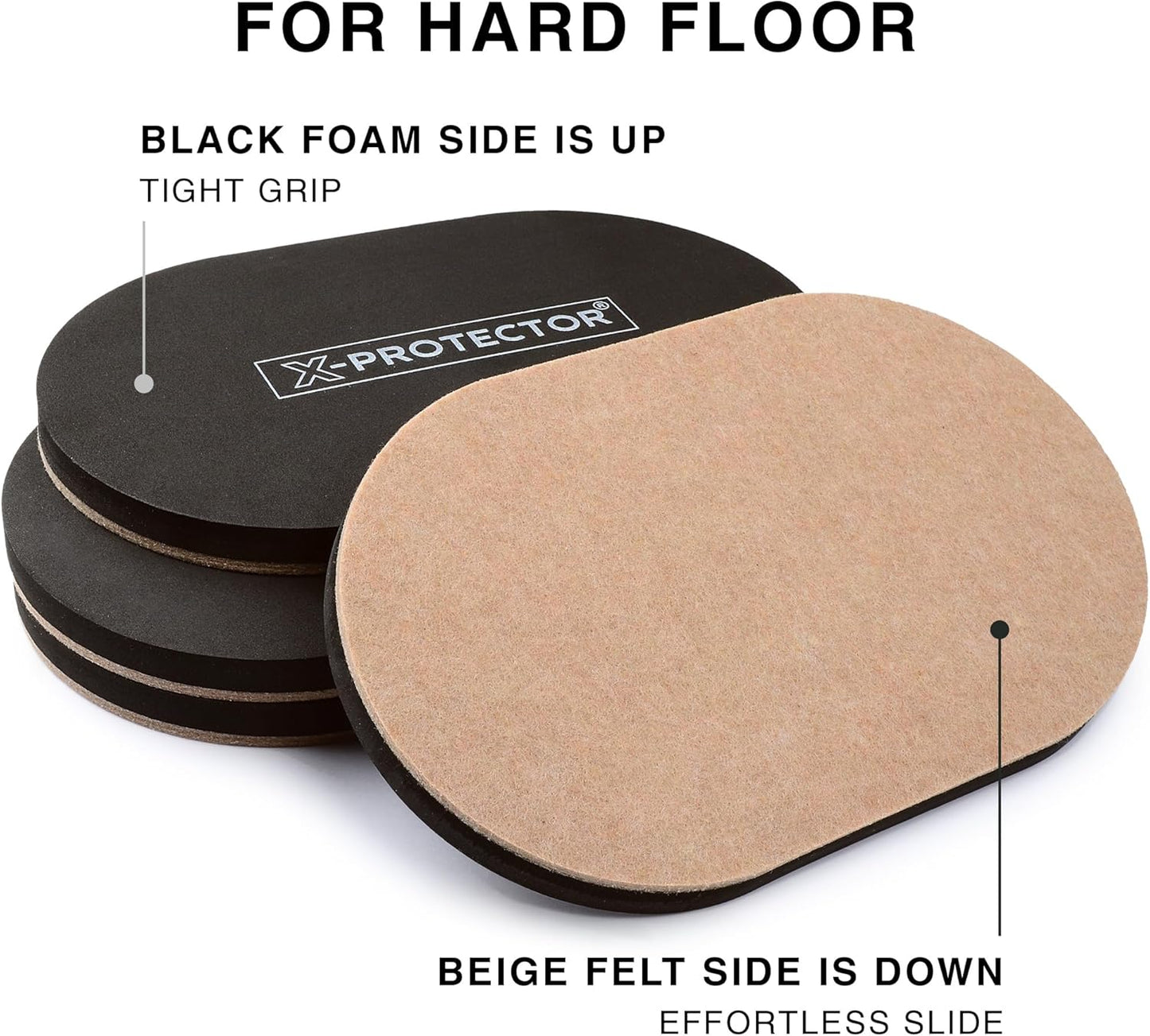 X-Protector Felt Furniture Sliders Hardwood Floors - 4 PCS 6" x 3 1/2" Furniture Sliders - Heavy Duty Felt Sliders Hard Surfaces – Move Your Furniture Easily & Safely!