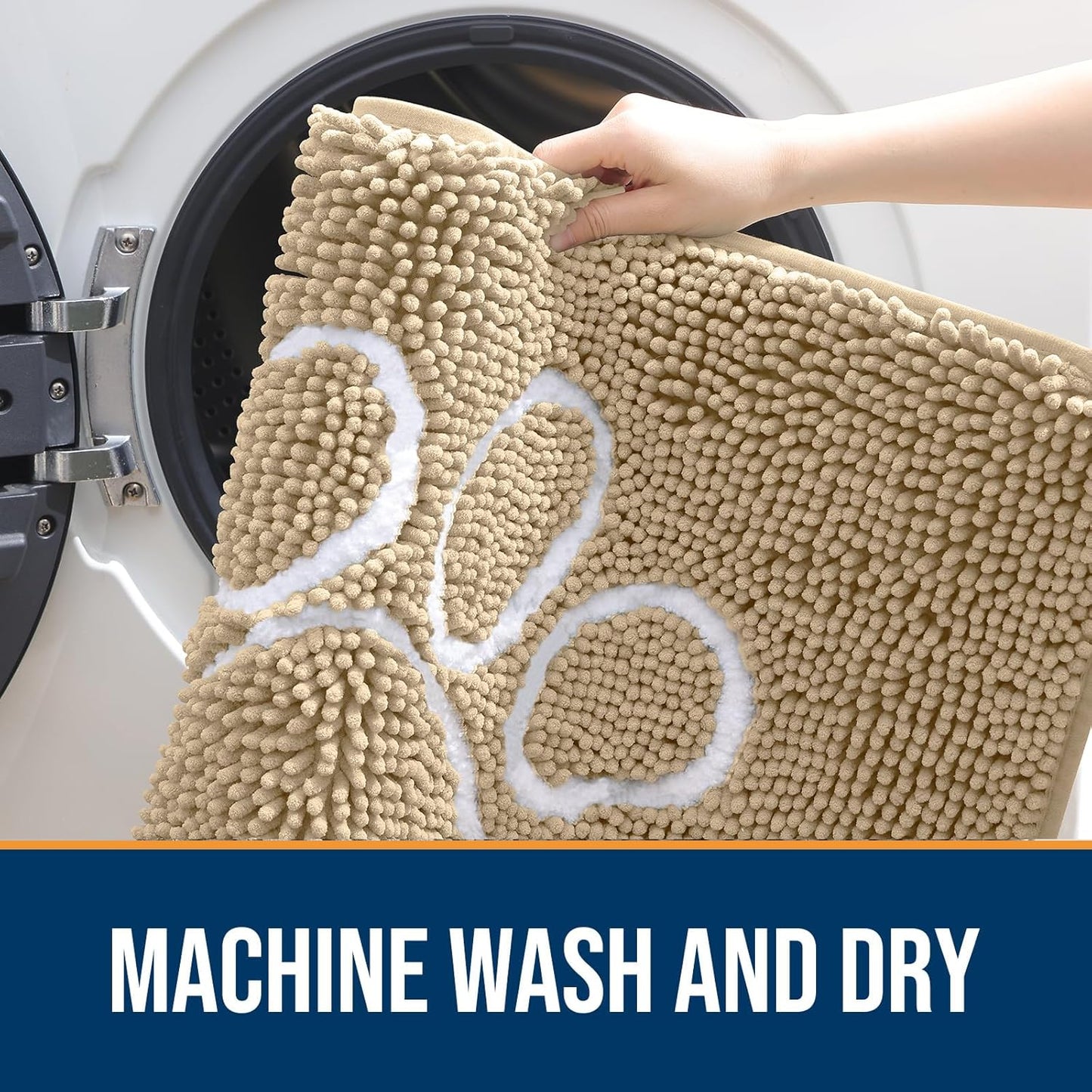 OLANLY Door Mat for Muddy Dog Paws 36x24, Ultra Absorbent Chenille Mud Doormat with Paw Print Design, Non-Slip Washable Doormat for Indoor Entryway, Quick-Dry Pet Bed Mats for Dirty Dogs, Beige