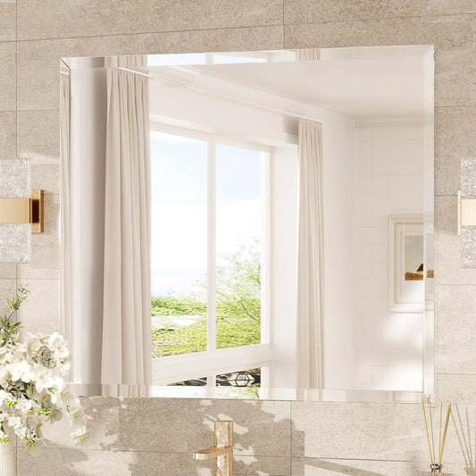 TokeShimi 40x30 Frameless Mirror Bathroom Rectangle, Bathroom Vanity Mirror Beveled with 1" Beveled Edge, Shatterproof Farmhouse Mirrored Wall Mounted for Living Room, Entryway, Restroom