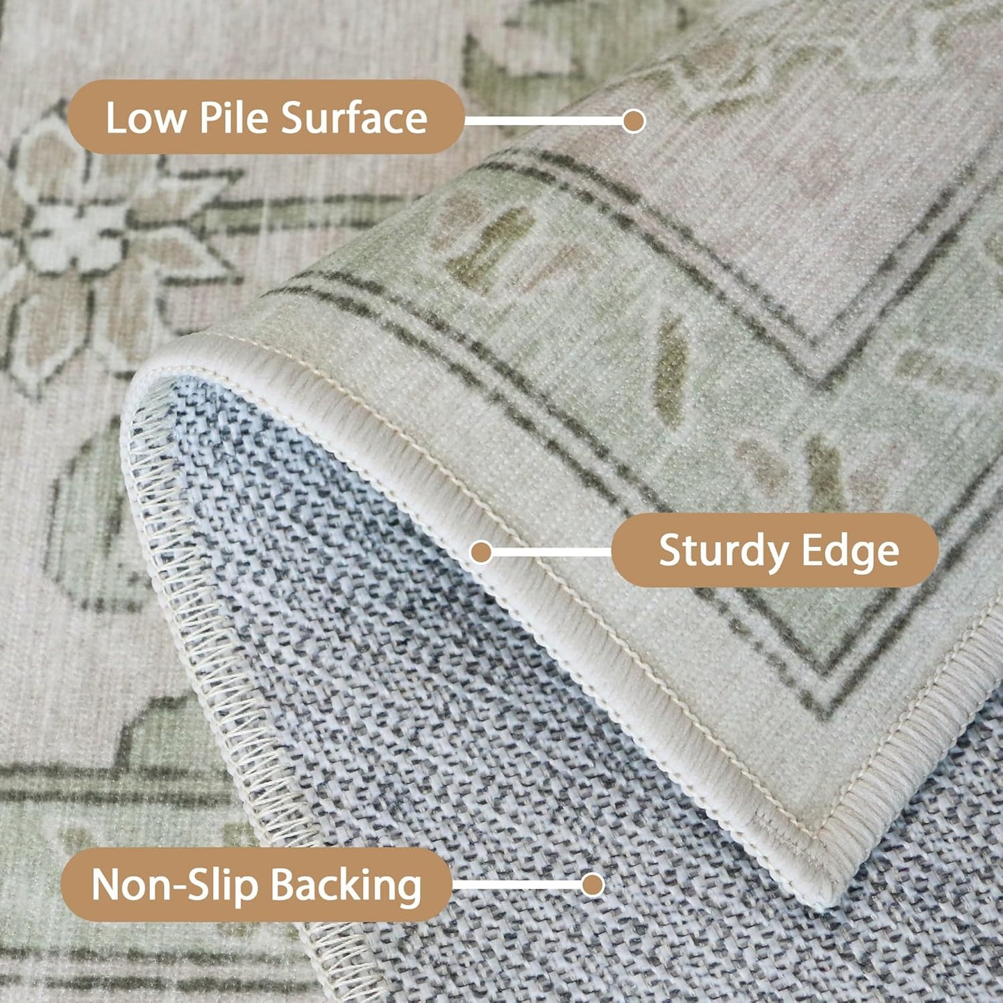 GENIMO 10x14 Area Rugs for Living Room, Machine Washable Non Slip Vintage Rugs, Low Pile Lightweight Chenille Print Rug for Bedroom, Dining Room, Home Office, Oat Light