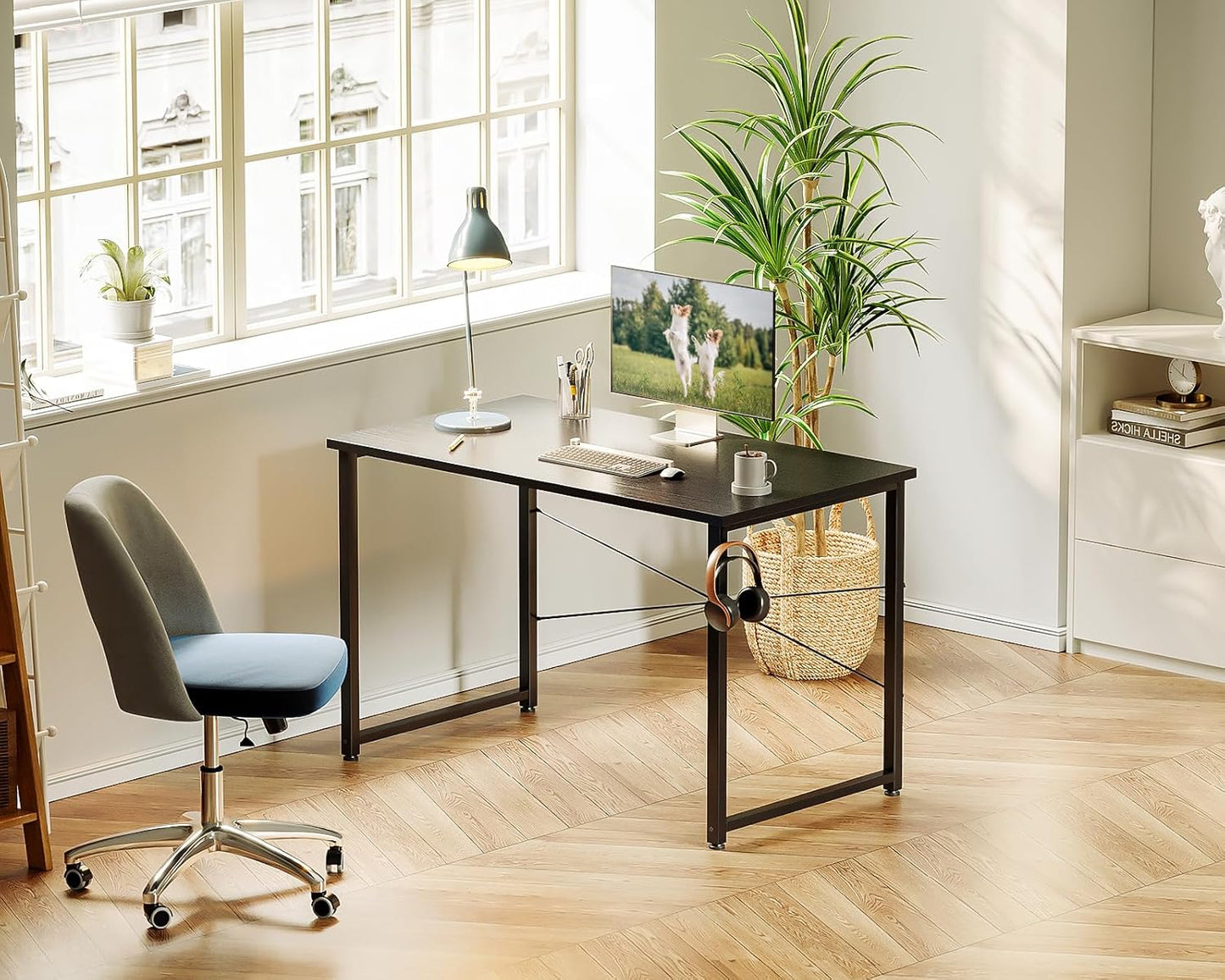 ODK 40 Inches Small Computer Desk, Home Office Desk for Small Spaces, Writing Desk with Headphone Hooks, Black