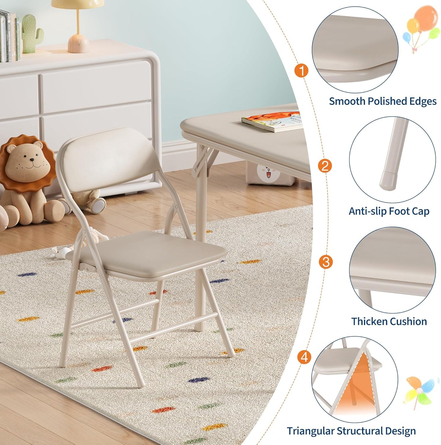 IDEALHOUSE 5 Piece Folding Kids Table and Chairs Set, Children Activity Table and Chairs Set for Dining Room,Daycare,Classrooms