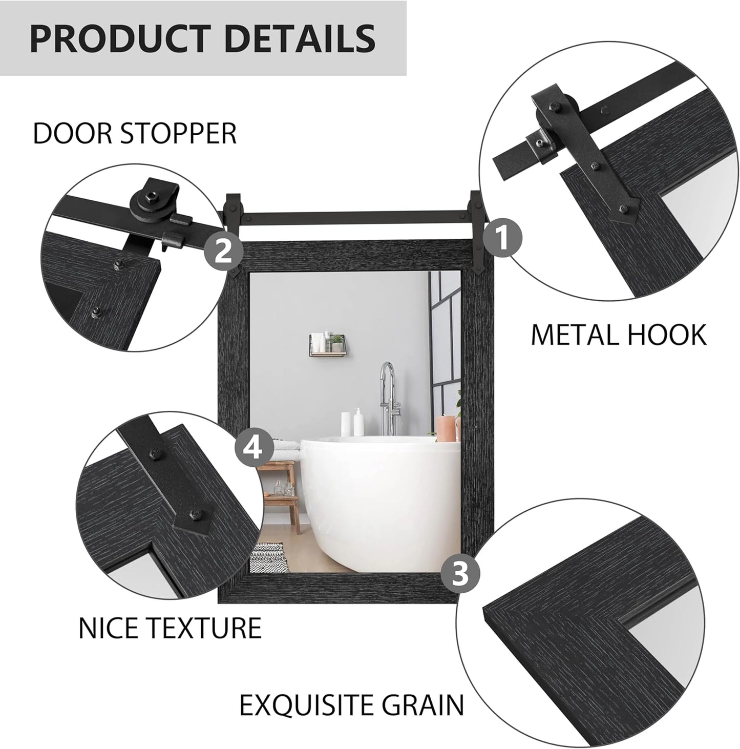 Farmhouse Bathroom Mirror for Over Sink 22”x32” Black, Rustic Western Barn Decor Bathroom Vanity Mirror, Wall Mirror for Bathroom, Living Room, Bedroom, Entryway