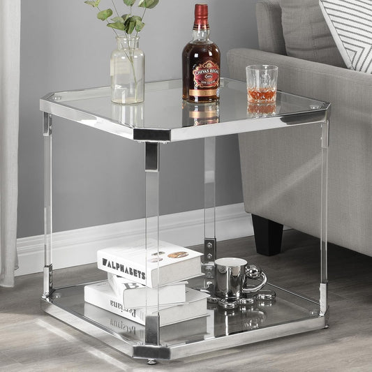 Glass Top Side Table - Silver Square Glass Top End Table Clear Acrylic Nightstand for Living Room Bedside Bedroom