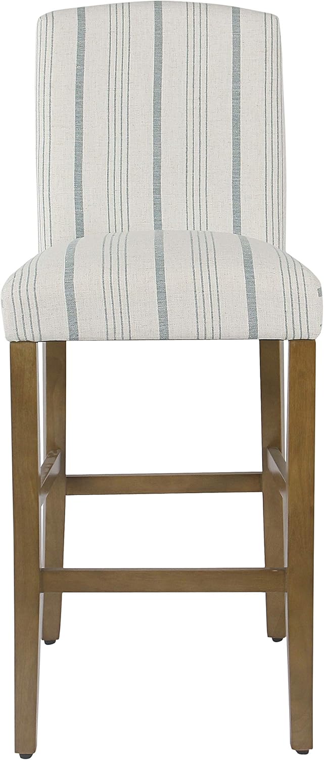 HomePop Parsons Classic Upholstered High Back Curved Top Barstool, 29-inch, Blue Calypso Stripe